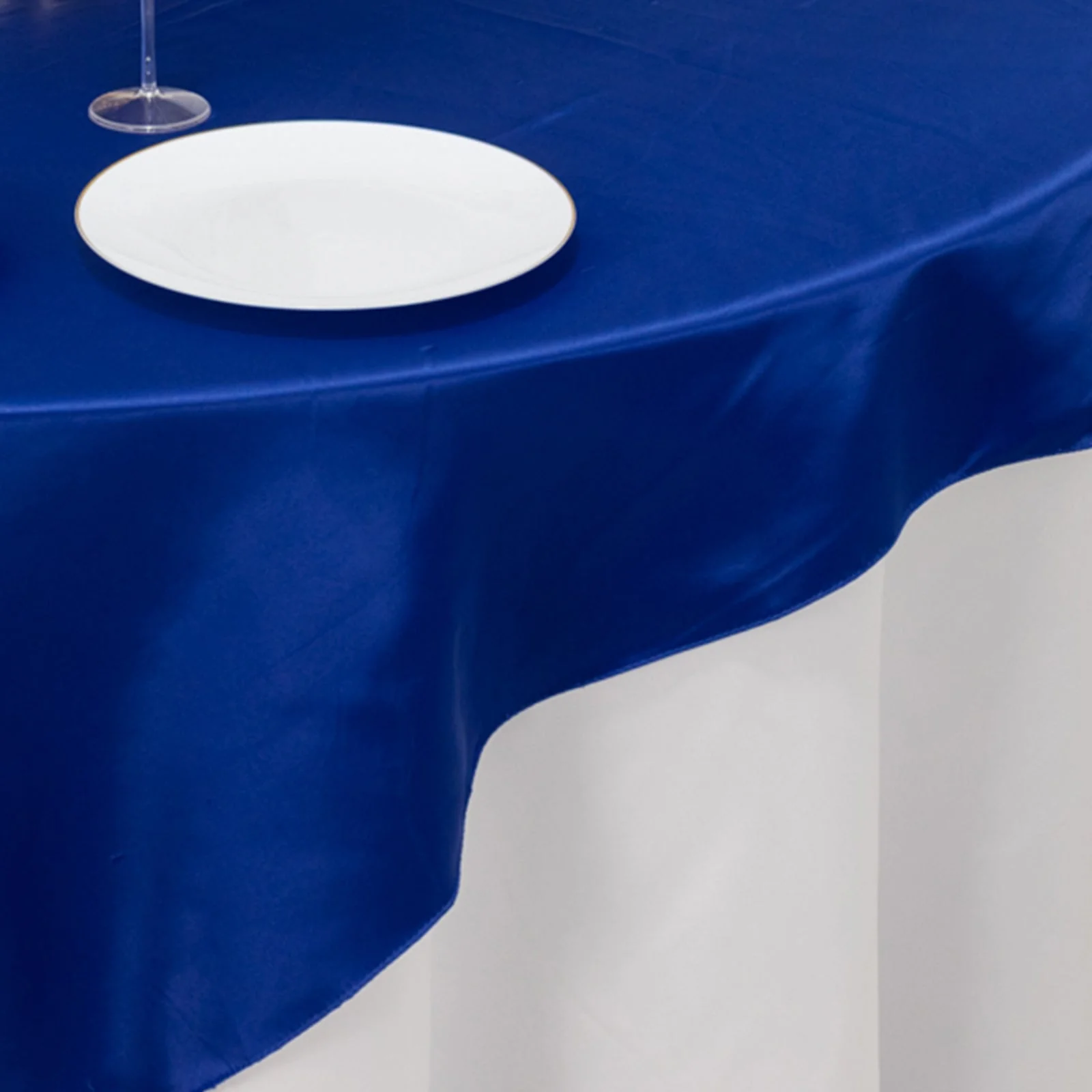 Lamour Satin Table Overlay 72"x72" Royal Blue with Smooth Finish - Image 7