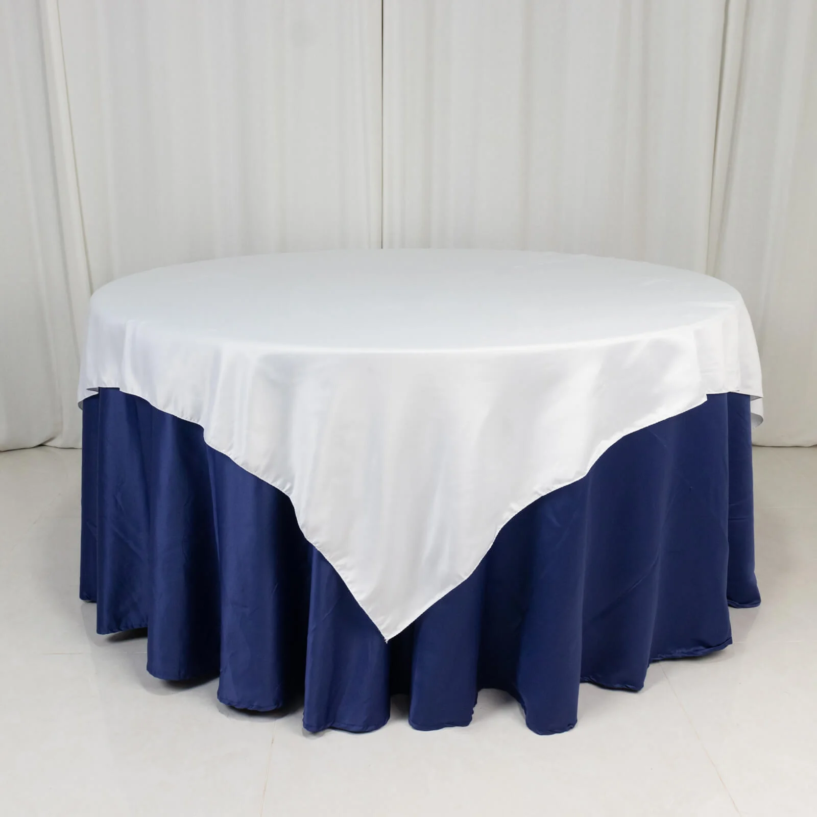Lamour Satin Table Overlay 72"x72" White with Smooth Finish - Perfect for Wedding Receptions