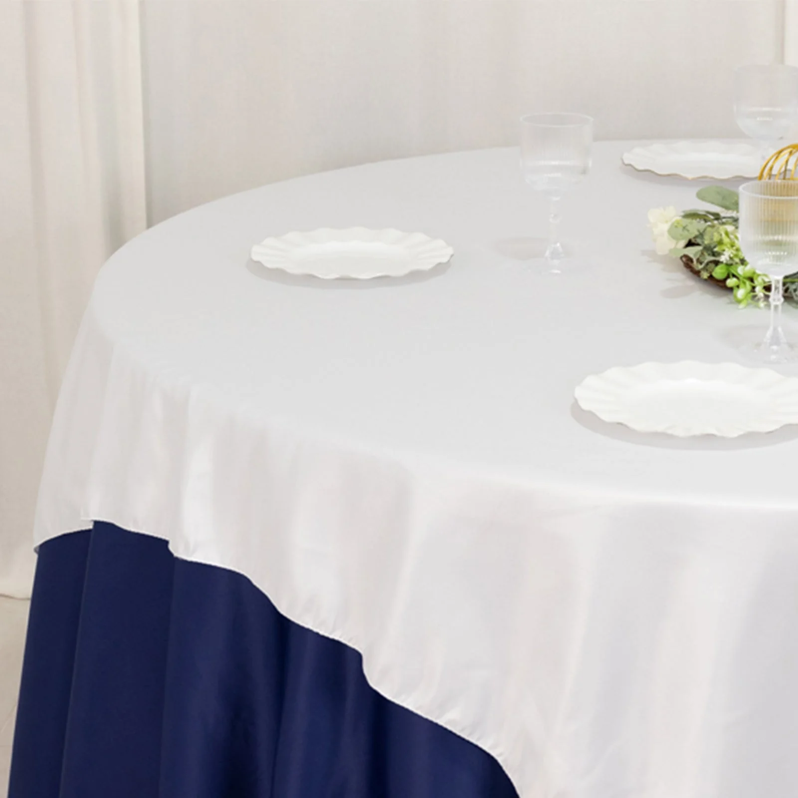 Lamour Satin Table Overlay 72"x72" White with Smooth Finish - Perfect for Wedding Receptions - Image 5