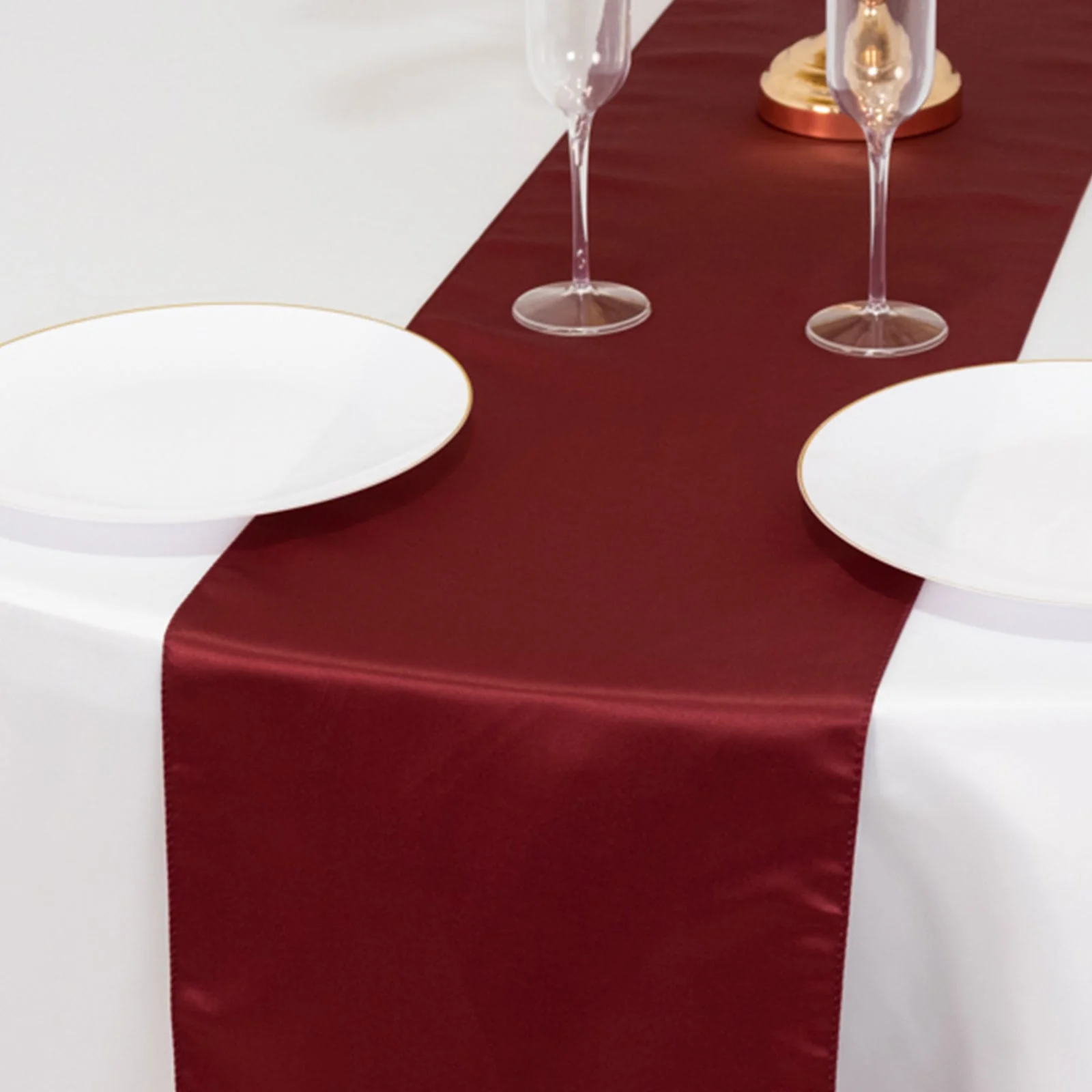 Lamour Satin Table Runner 12"x108" Burgundy - Lustrous Wedding Decor - Image 3