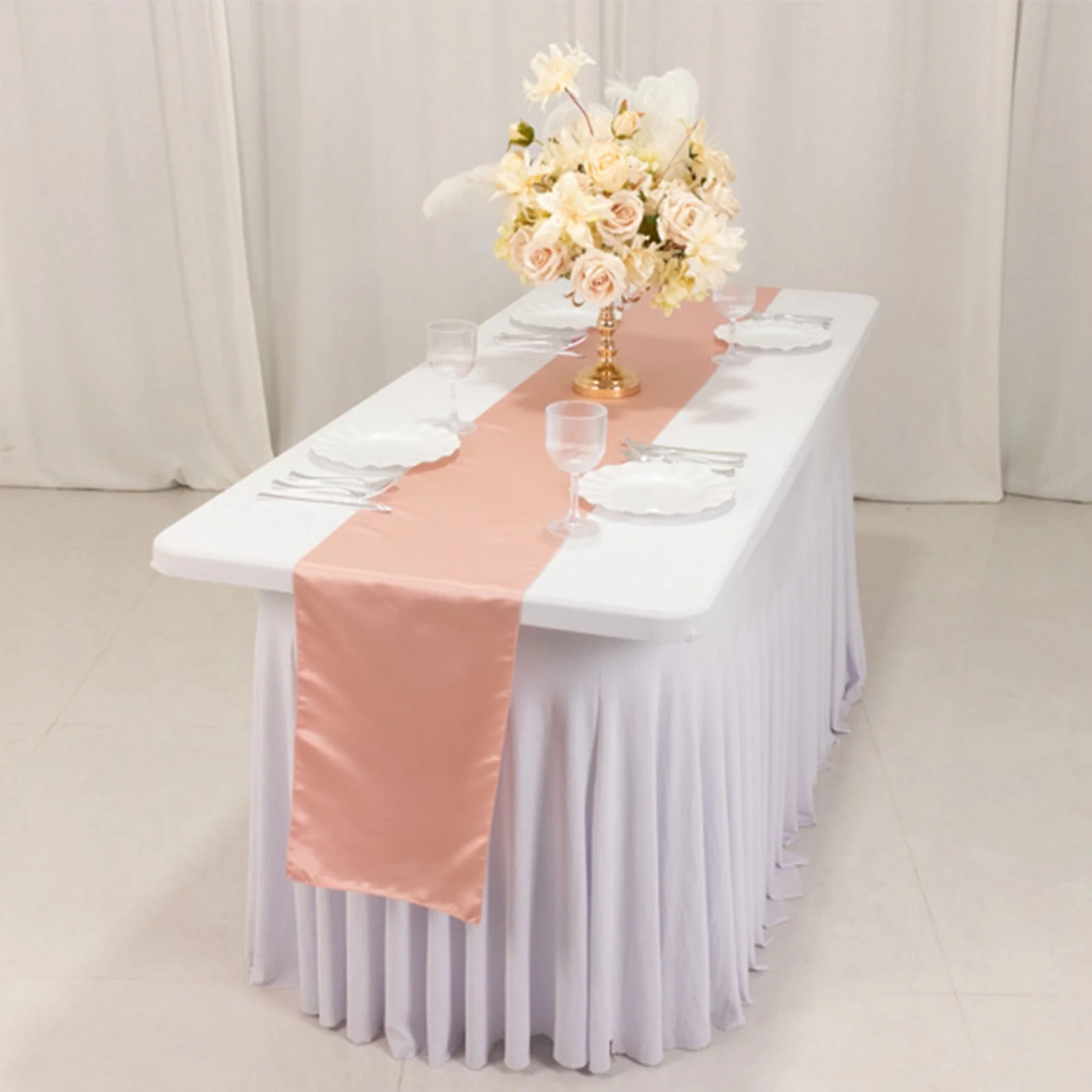 Lamour Satin Table Runner 12"x108" Dusty Rose - Lustrous Wedding Decor - Image 2