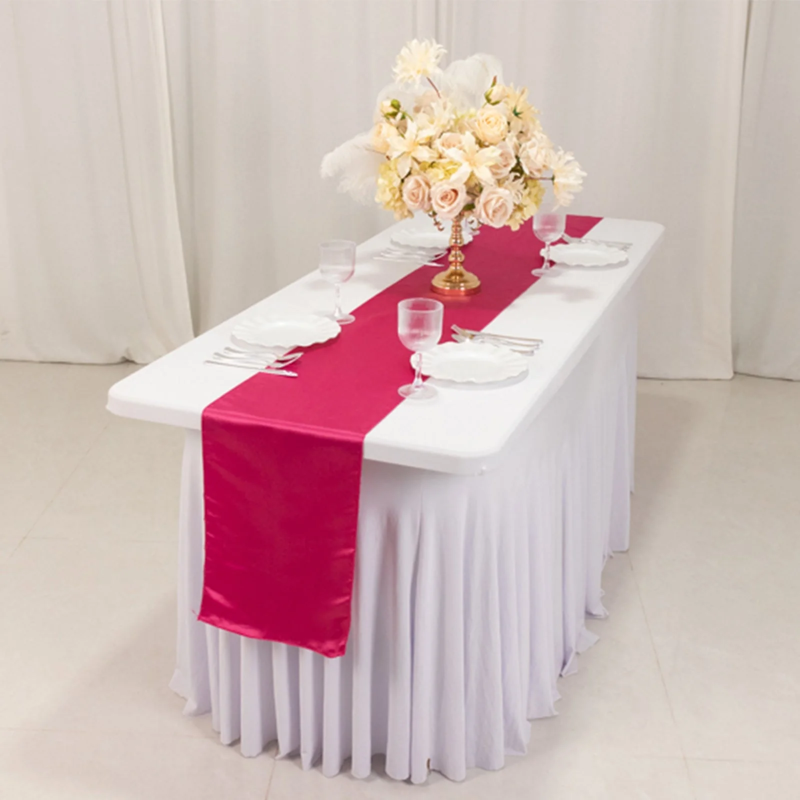 Lamour Satin Table Runner 12"x108" Fuchsia - Lustrous Wedding Decor - Image 2