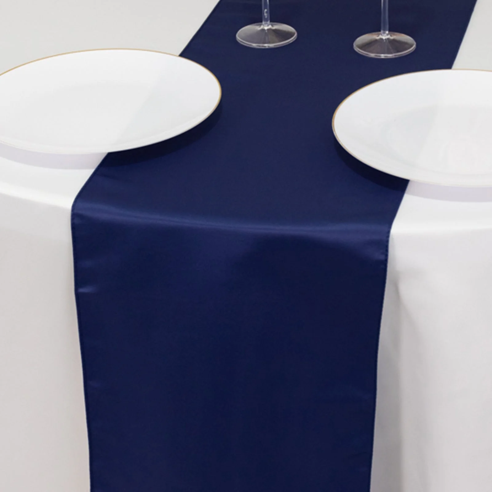 Lamour Satin Table Runner 12"x108" Navy Blue - Lustrous Wedding Decor - Image 3