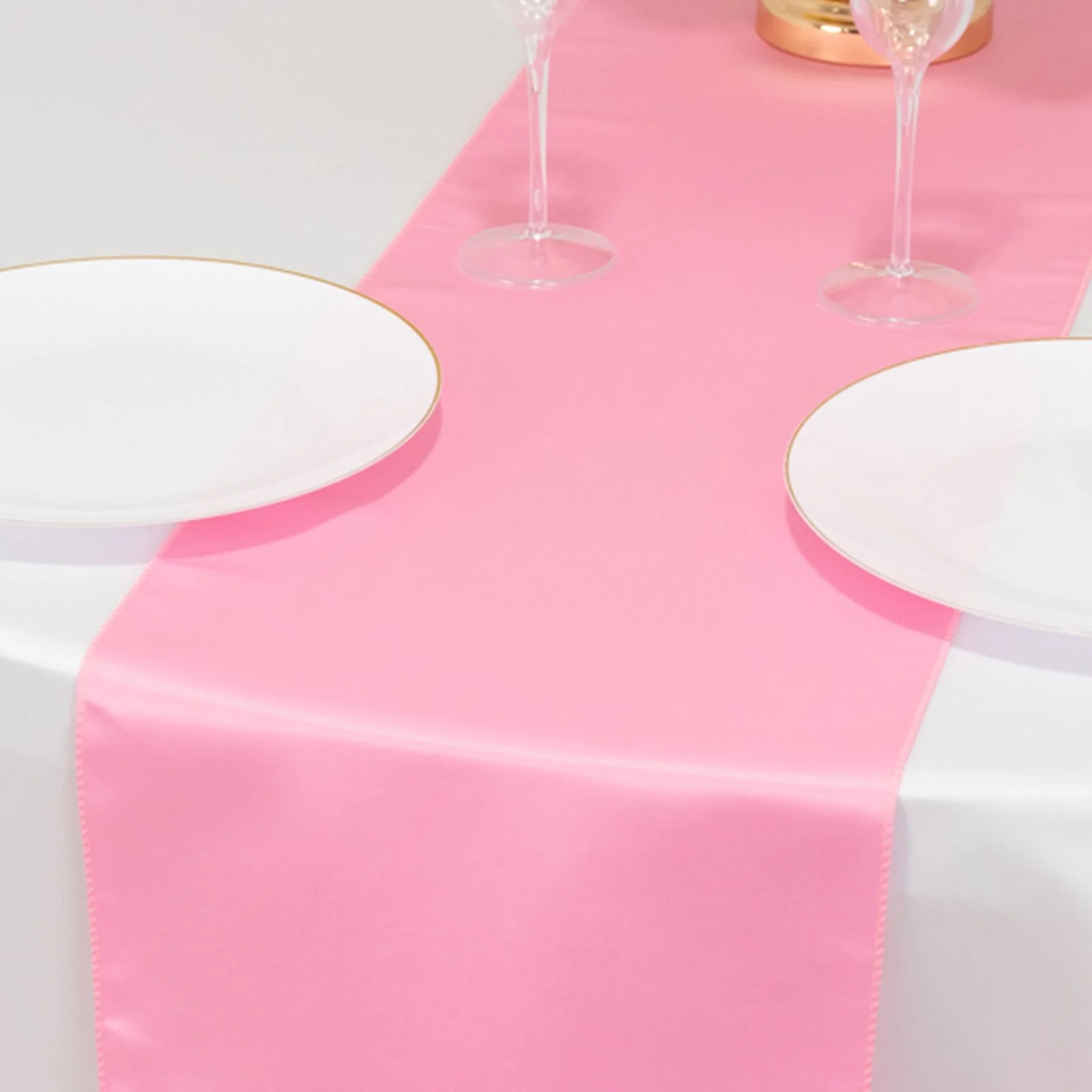 Lamour Satin Table Runner 12"x108" Pink - Lustrous Wedding Decor - Image 3
