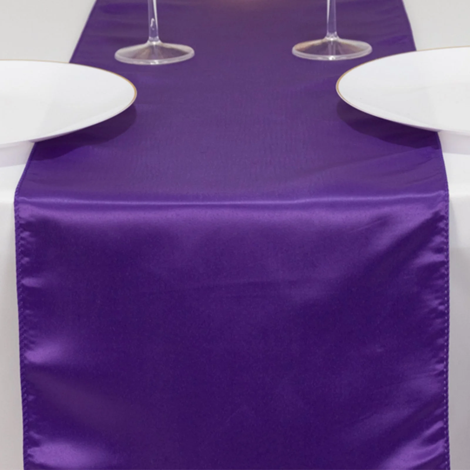 Lamour Satin Table Runner 12"x108" Purple - Lustrous Wedding Decor