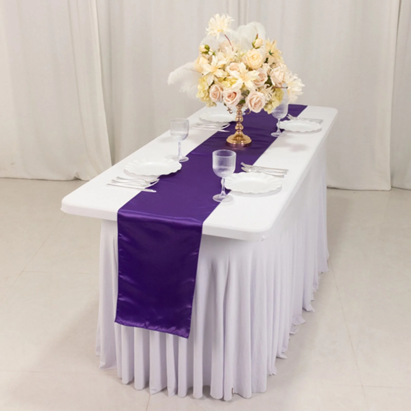 Lamour Satin Table Runner 12"x108" Purple - Lustrous Wedding Decor - Image 2