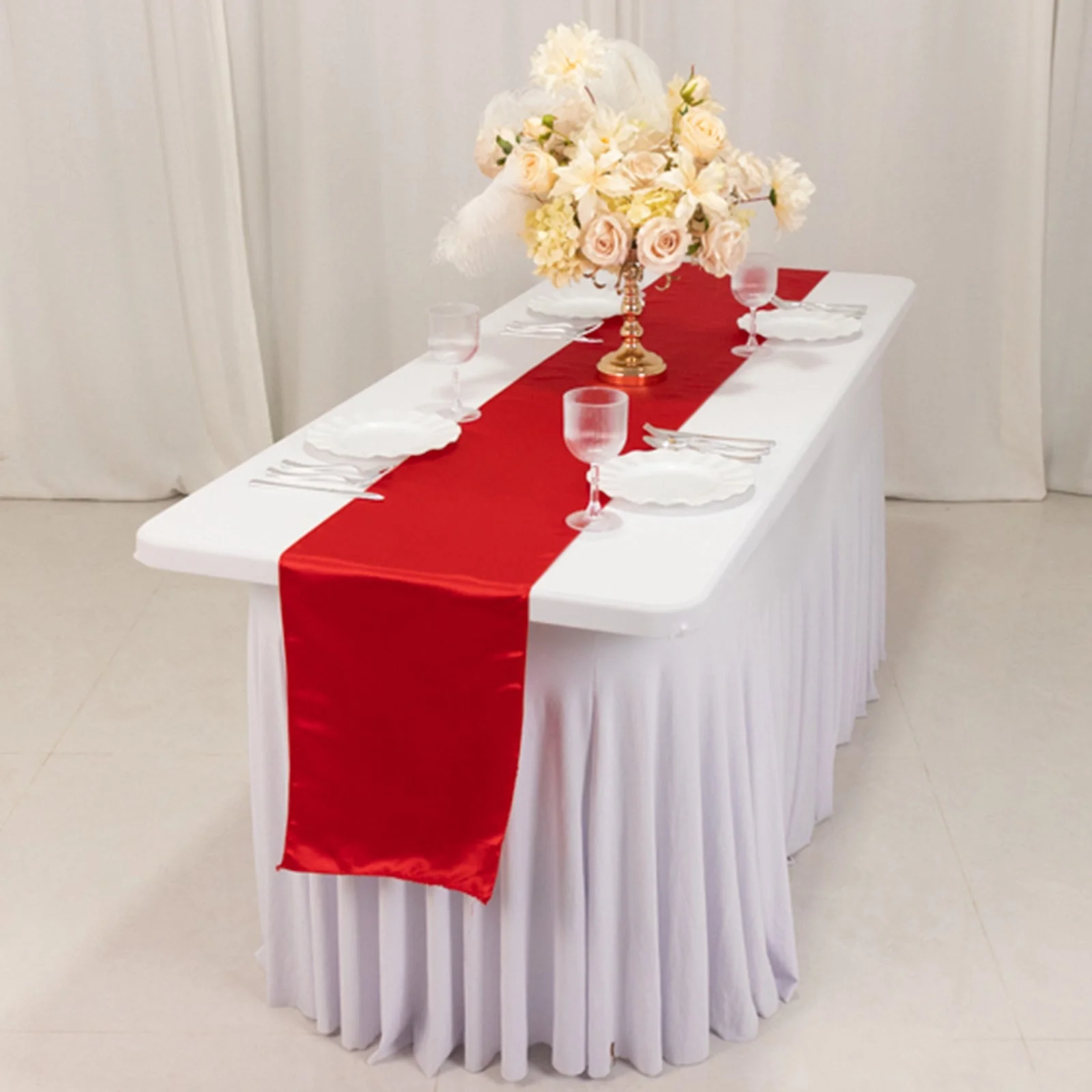 Lamour Satin Table Runner 12"x108" Red - Lustrous Wedding Decor - Image 2