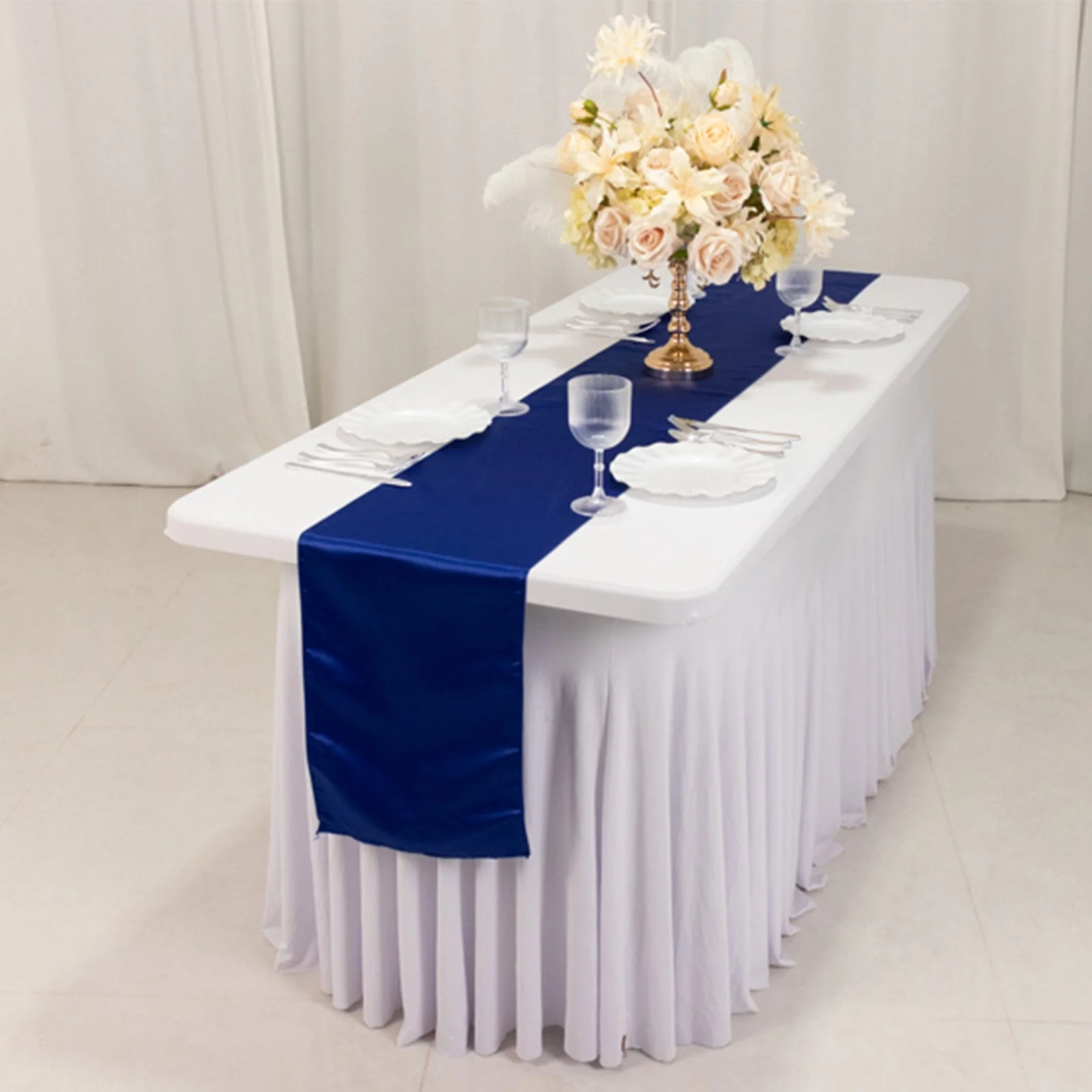 Lamour Satin Table Runner 12"x108" Royal Blue - Lustrous Wedding Decor - Image 2