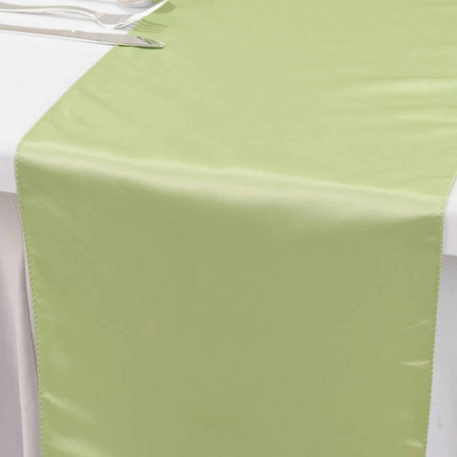 Lamour Satin Table Runner 12"x108" Sage Green - Lustrous Wedding Decor - Image 7