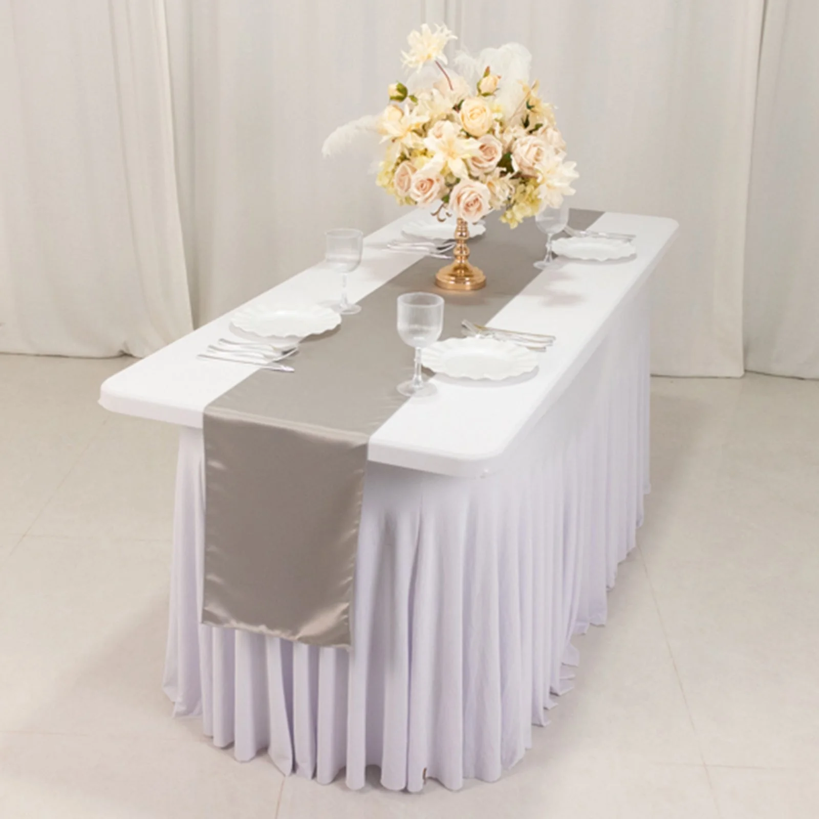 Lamour Satin Table Runner 12"x108" Silver - Lustrous Wedding Decor - Image 8