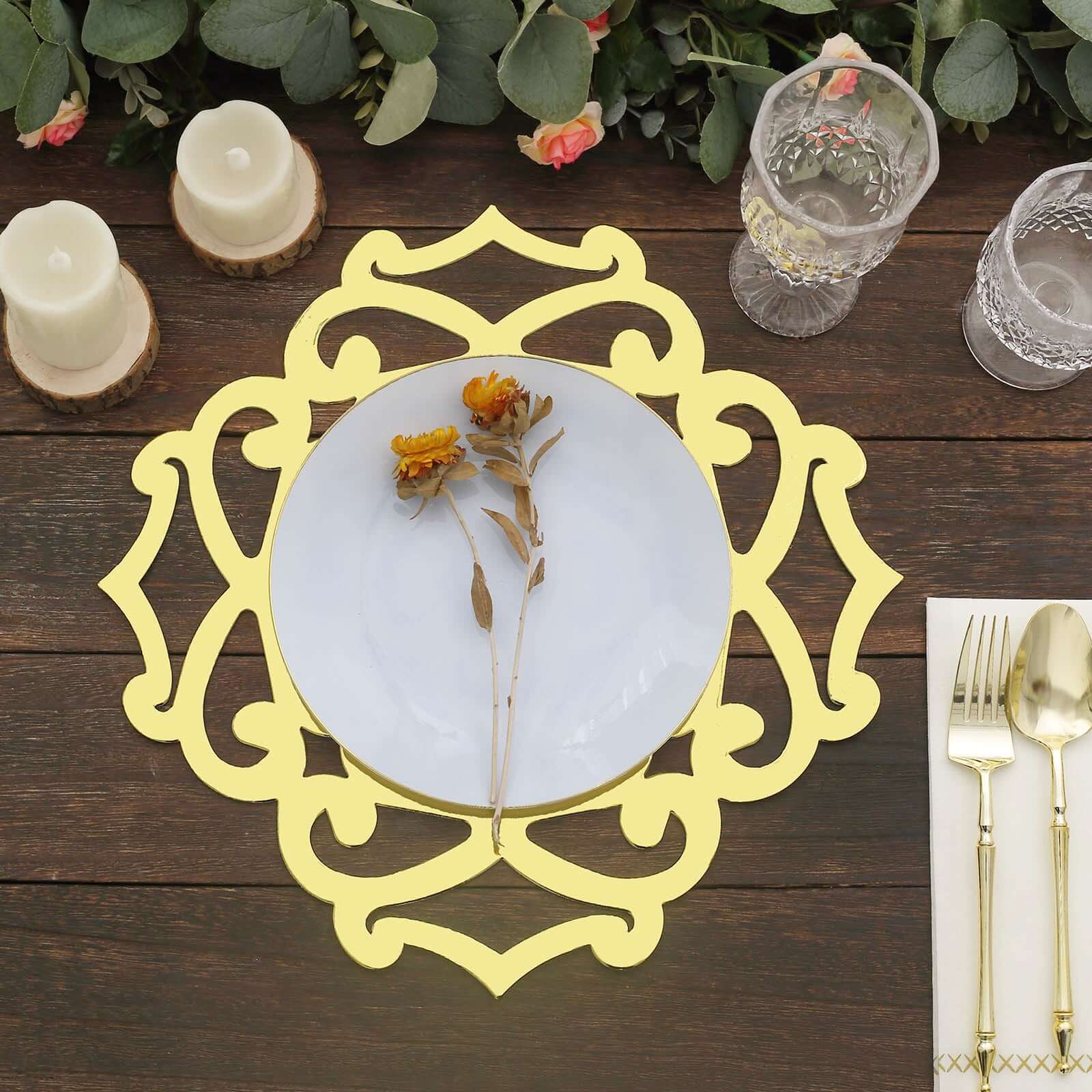 6-Pack Disposable Table Placemats 13" Metallic Gold Laser Cut Flower Design - 700GSM Cardboard Placemats for Upscale Occasions - Image 8