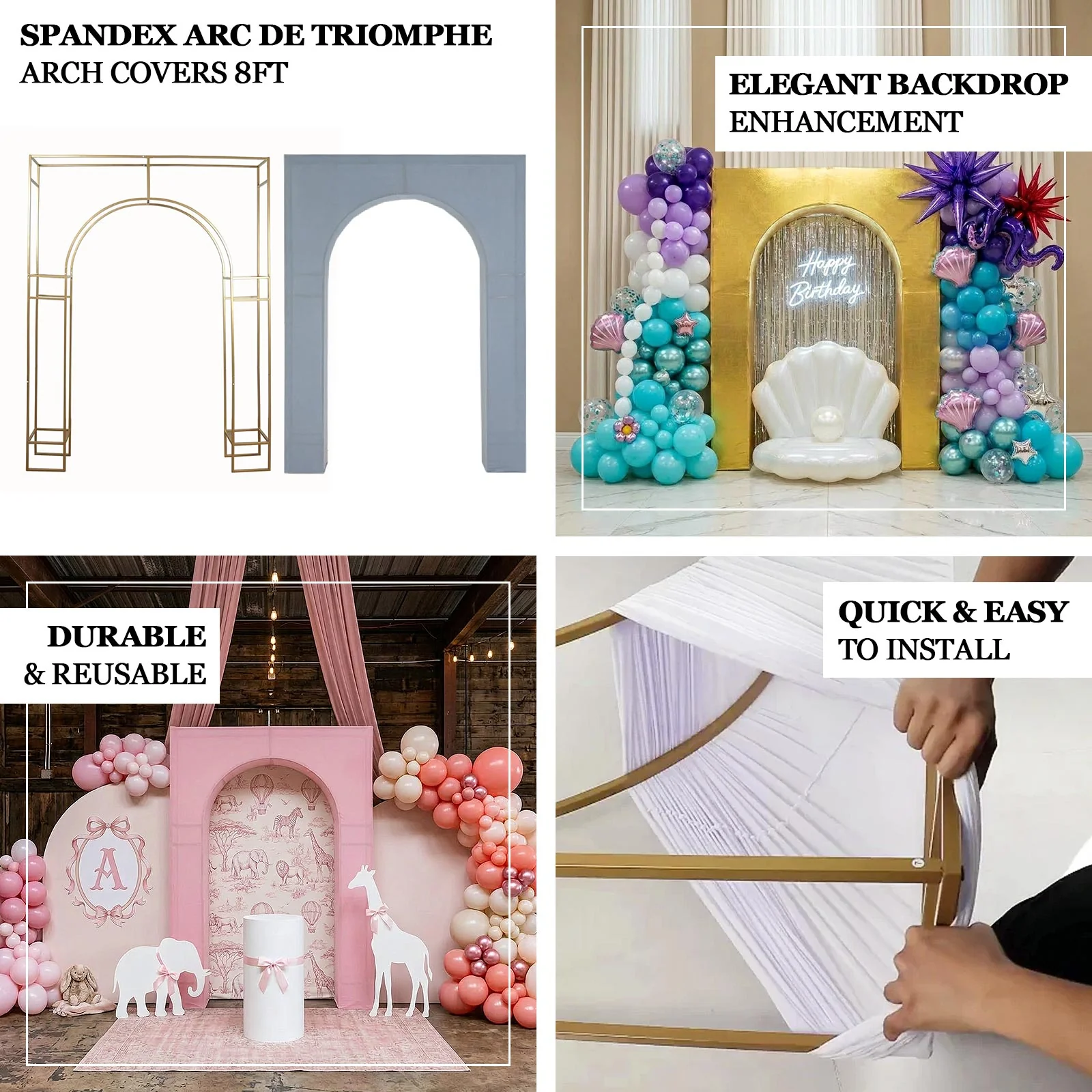 Lavender Lilac Spandex Wedding Arch Cover for Arc de Triomphe Stand, Stretch Fitted Floral Balloon Frame Backdrop Stand Cover - 8ft - Image 4
