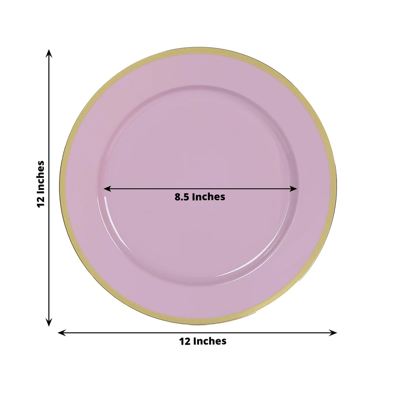10-Pack Economy Plastic Charger Plates 12" Round Lavender Lilac with Wide Gold Rim - Dinner Party Serving Plates - Image 2