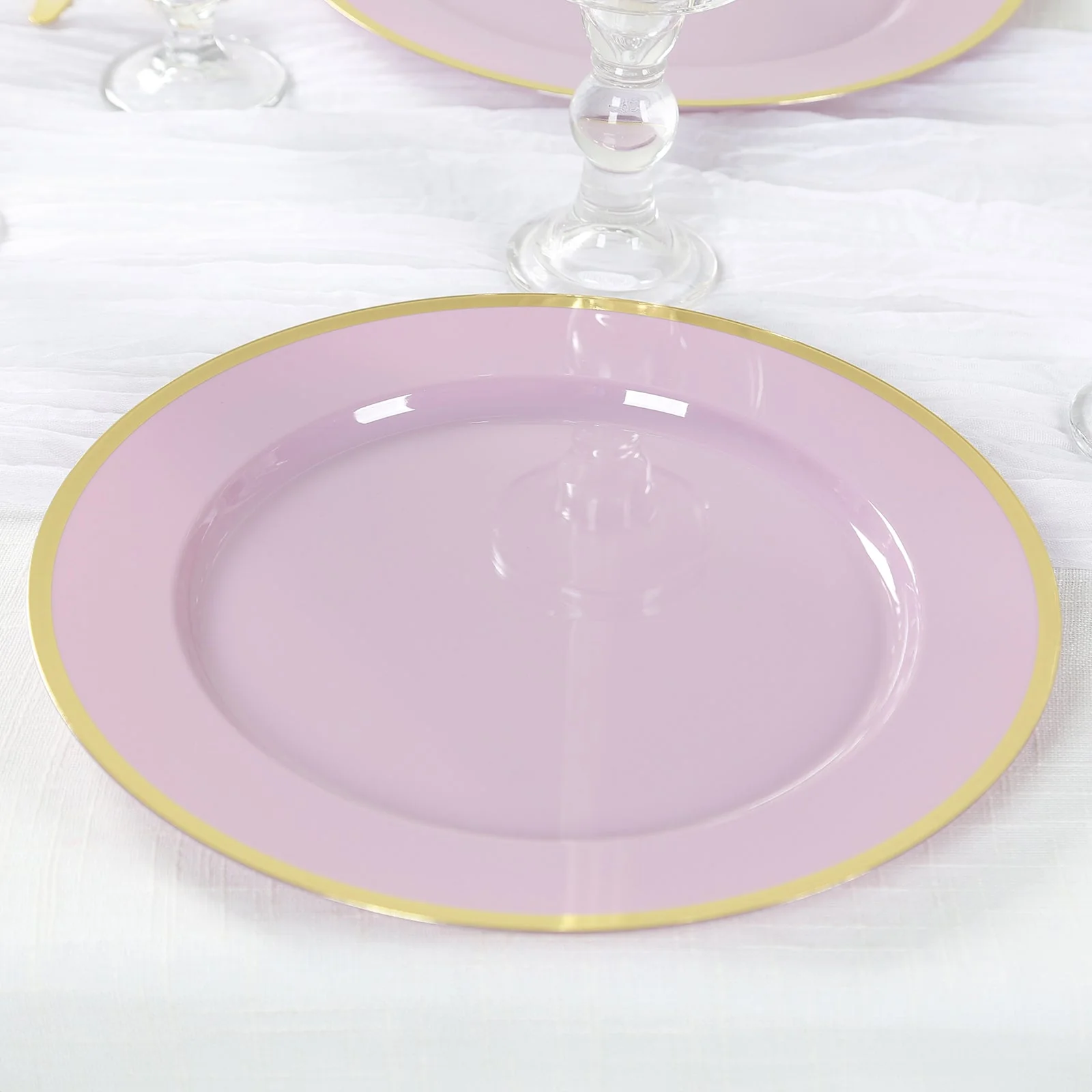 10-Pack Economy Plastic Charger Plates 12" Round Lavender Lilac with Wide Gold Rim - Dinner Party Serving Plates - Image 6