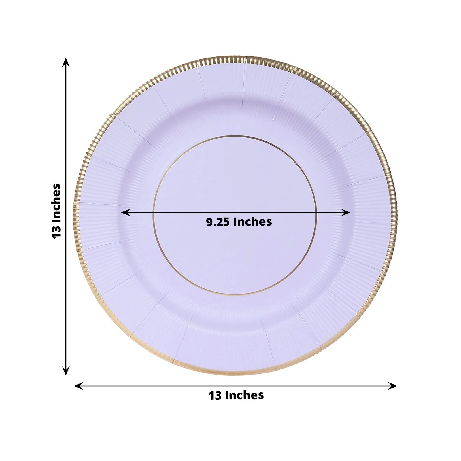 25-Pack Disposable Round Charger Plates 13" Lavender Lilac Sunray Design with Gold Rim - 350GSM Heavy Duty Paper Placemats - Image 2