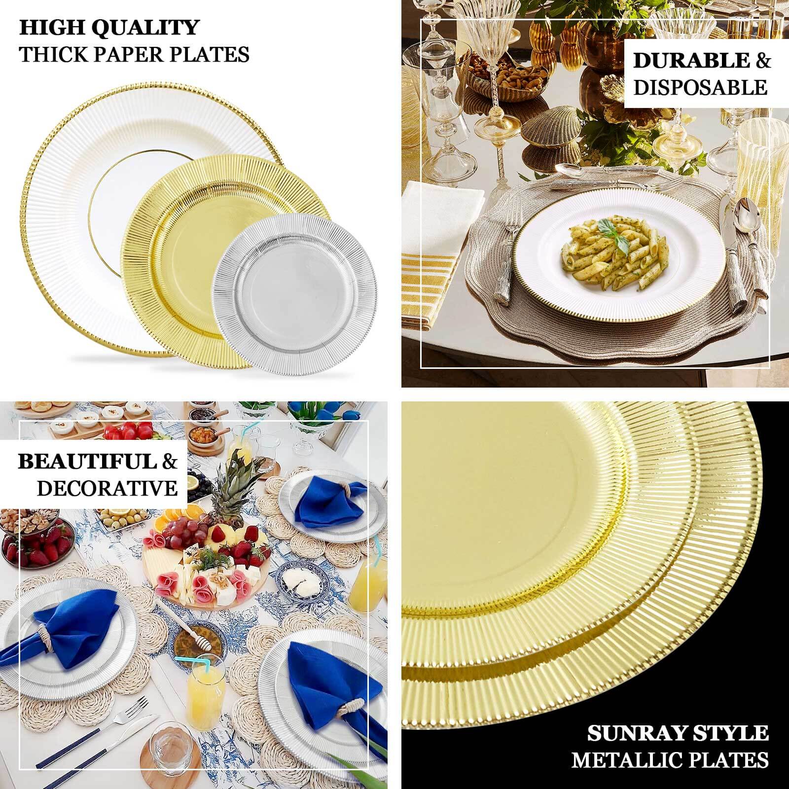 25-Pack Disposable Round Charger Plates 13" Lavender Lilac Sunray Design with Gold Rim - 350GSM Heavy Duty Paper Placemats - Image 4