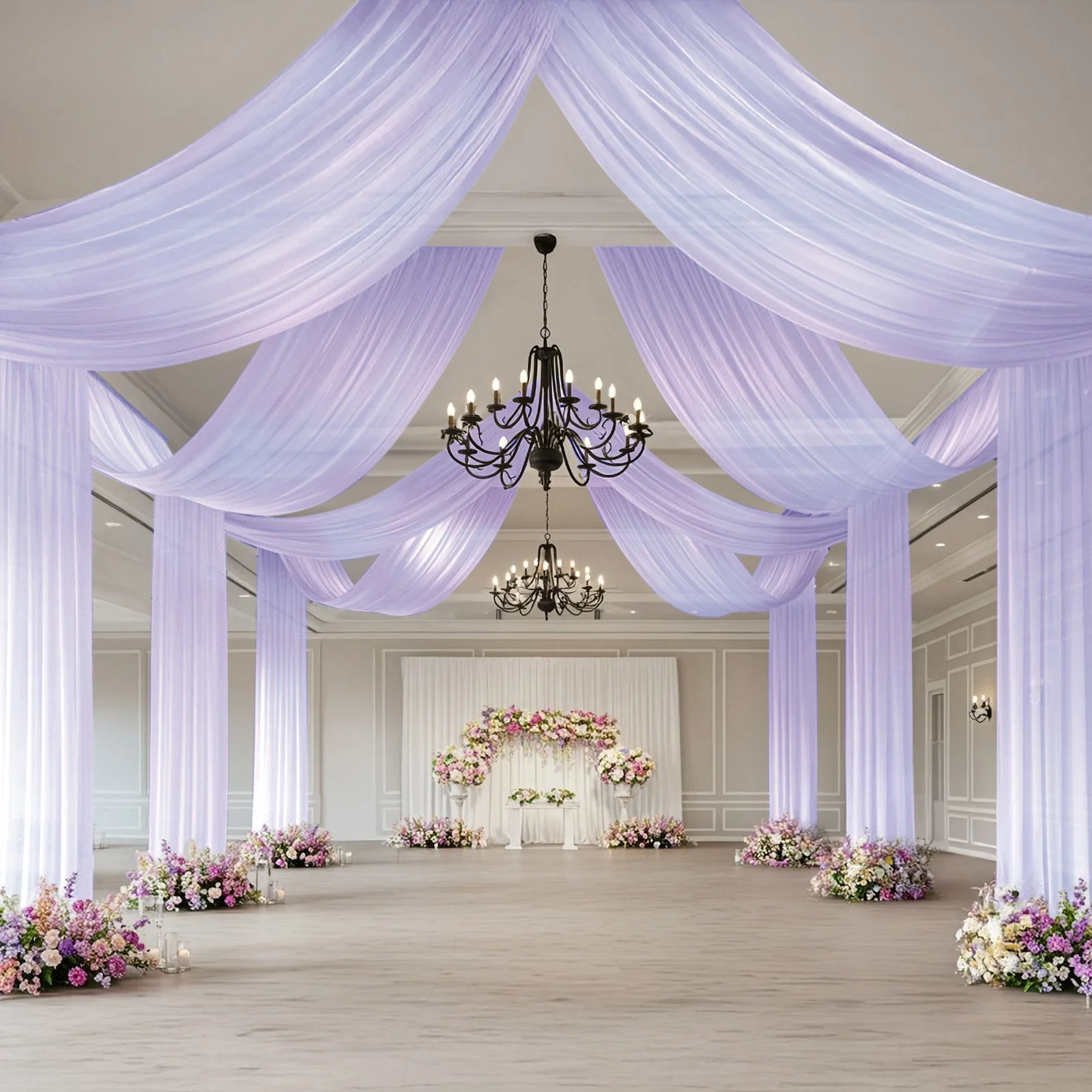 Sheer Wedding Arch Drape – 5ftx32ft Lavender Lilac Sheer Curtain Backdrop, Ceiling Drapery Panel