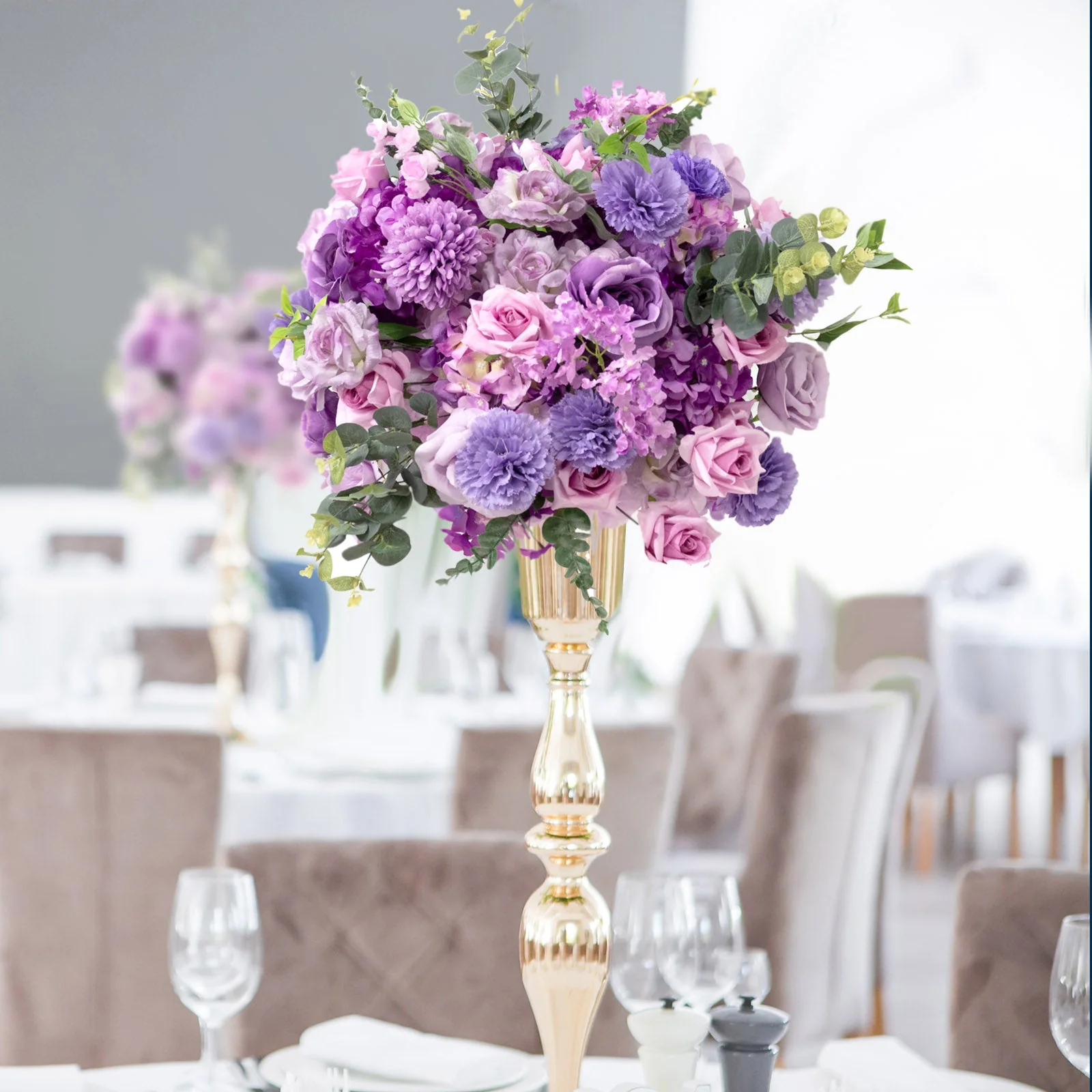 Pre-Arranged Silk Floral Centerpiece in Lavender Lilac, 22" Artificial Rose, Hydrangea & Chrysanthemum Flower Ball Bouquet for Event, Wedding - Image 6