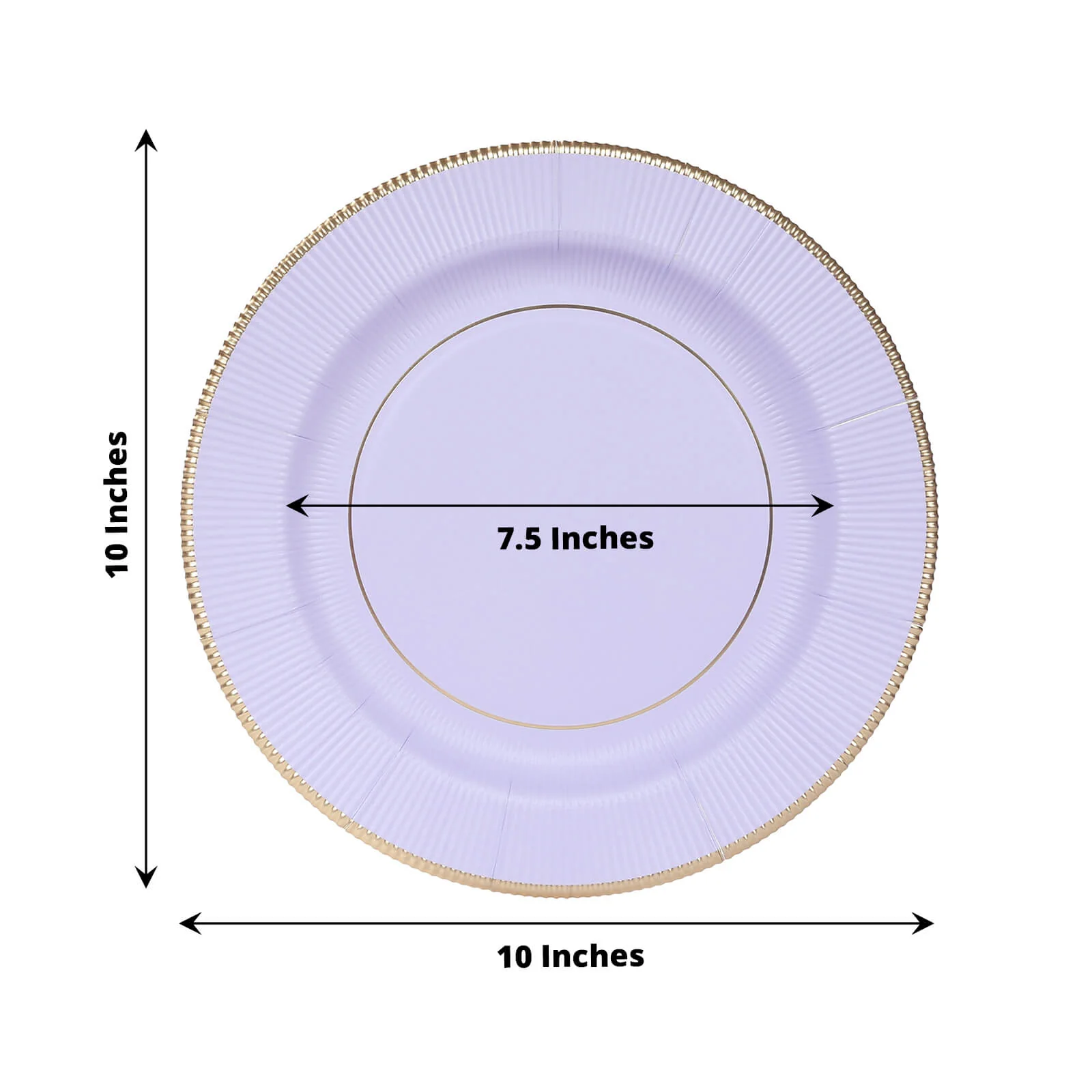 25-Pack Paper Round Dinner Plates 10" Lavender Lilac Sunray Design with Gold Rim - 350GSM Heavy Duty Disposable Party Plates - Image 2