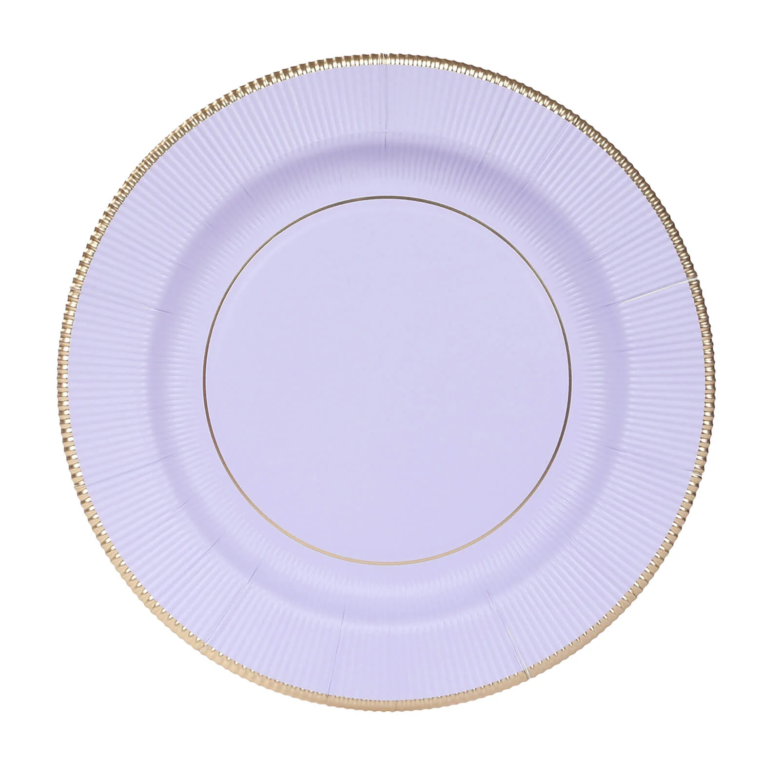 25-Pack Paper Round Dinner Plates 10" Lavender Lilac Sunray Design with Gold Rim - 350GSM Heavy Duty Disposable Party Plates - Image 6