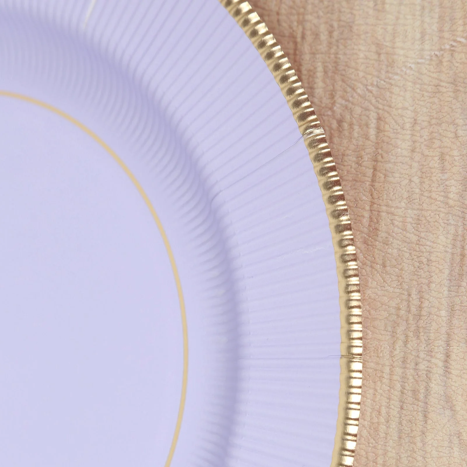 25-Pack Paper Round Dinner Plates 10" Lavender Lilac Sunray Design with Gold Rim - 350GSM Heavy Duty Disposable Party Plates - Image 7