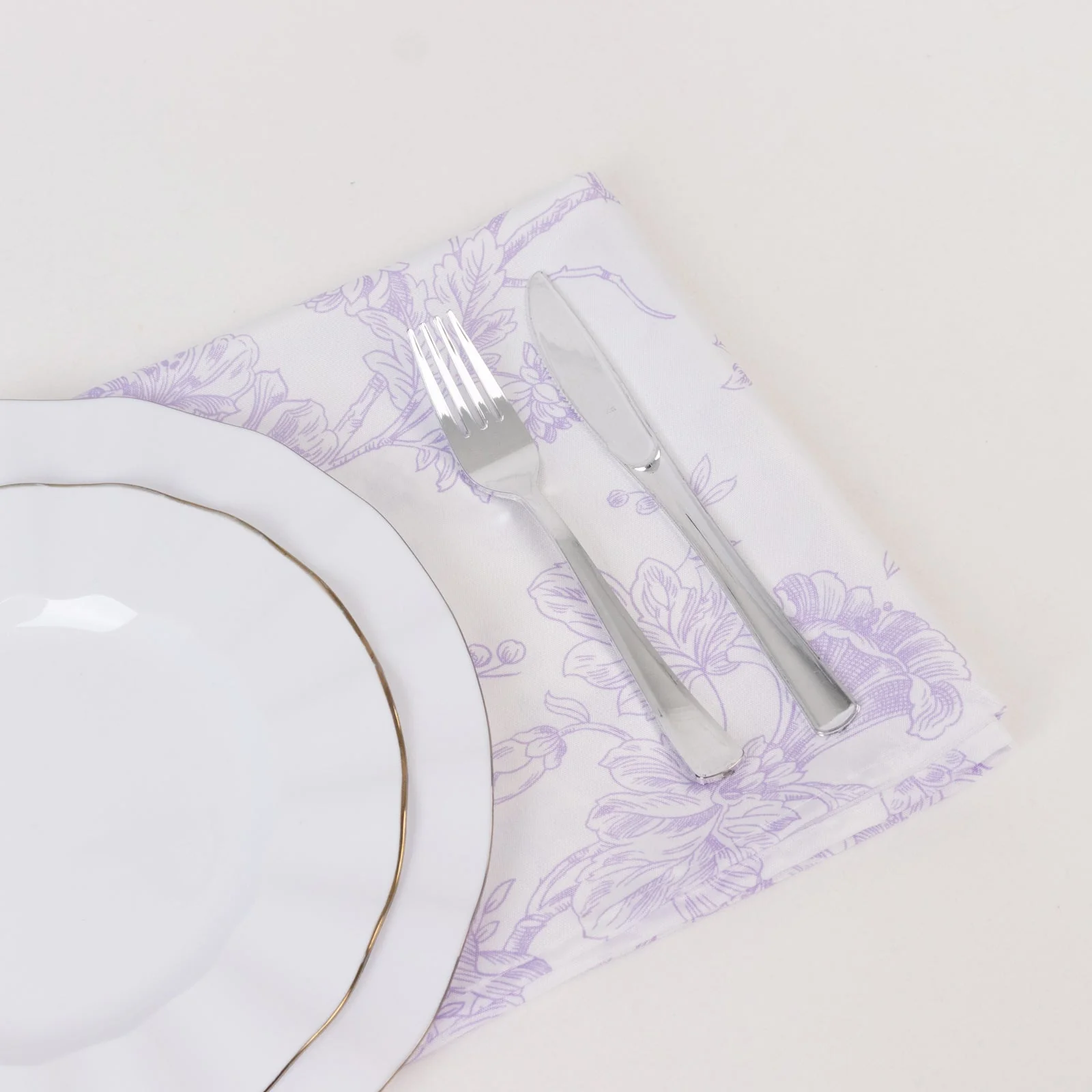5 Pack Polyester Dinner Napkins 20"x20" White with Lavender Lilac French Toile Pattern - Chic Floral Cloth Napkins - Image 8