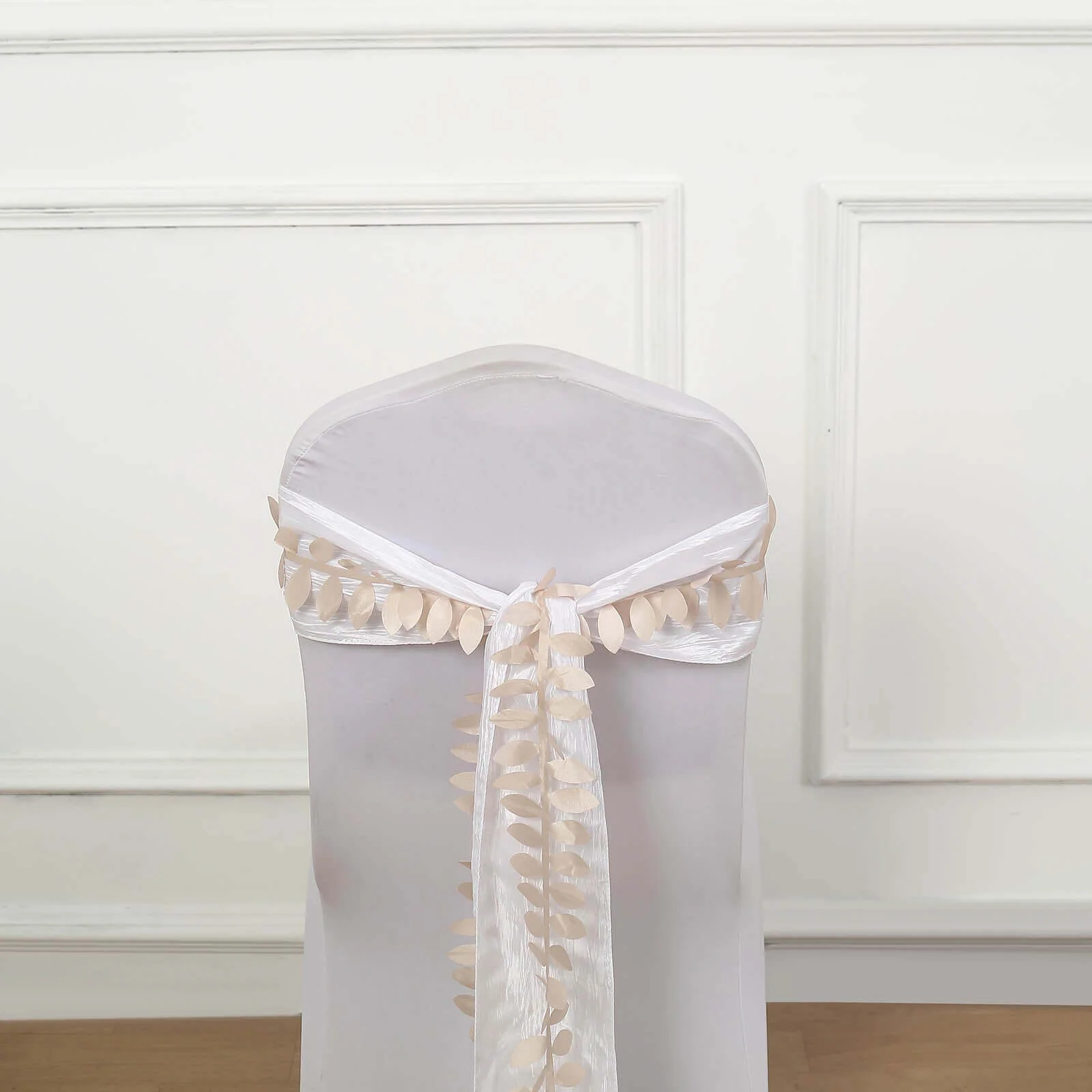 Leaf Petal Taffeta Ribbon Sash Beige 50ft 4" - Artificial DIY Fabric Garland - Image 2