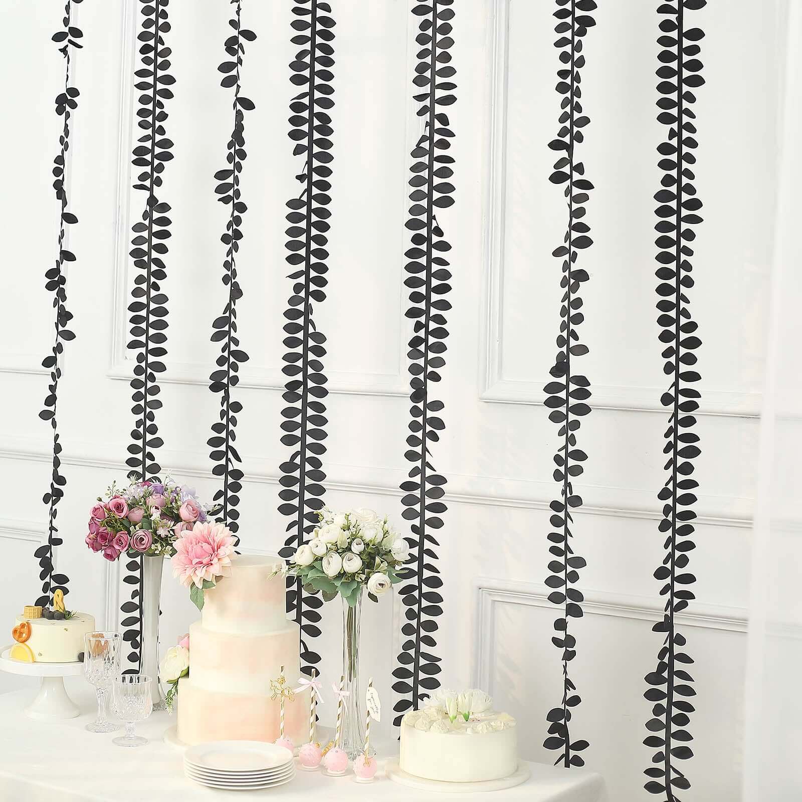 Leaf Petal Taffeta Ribbon Sash Black 50ft 4" - Artificial DIY Fabric Garland - Image 10