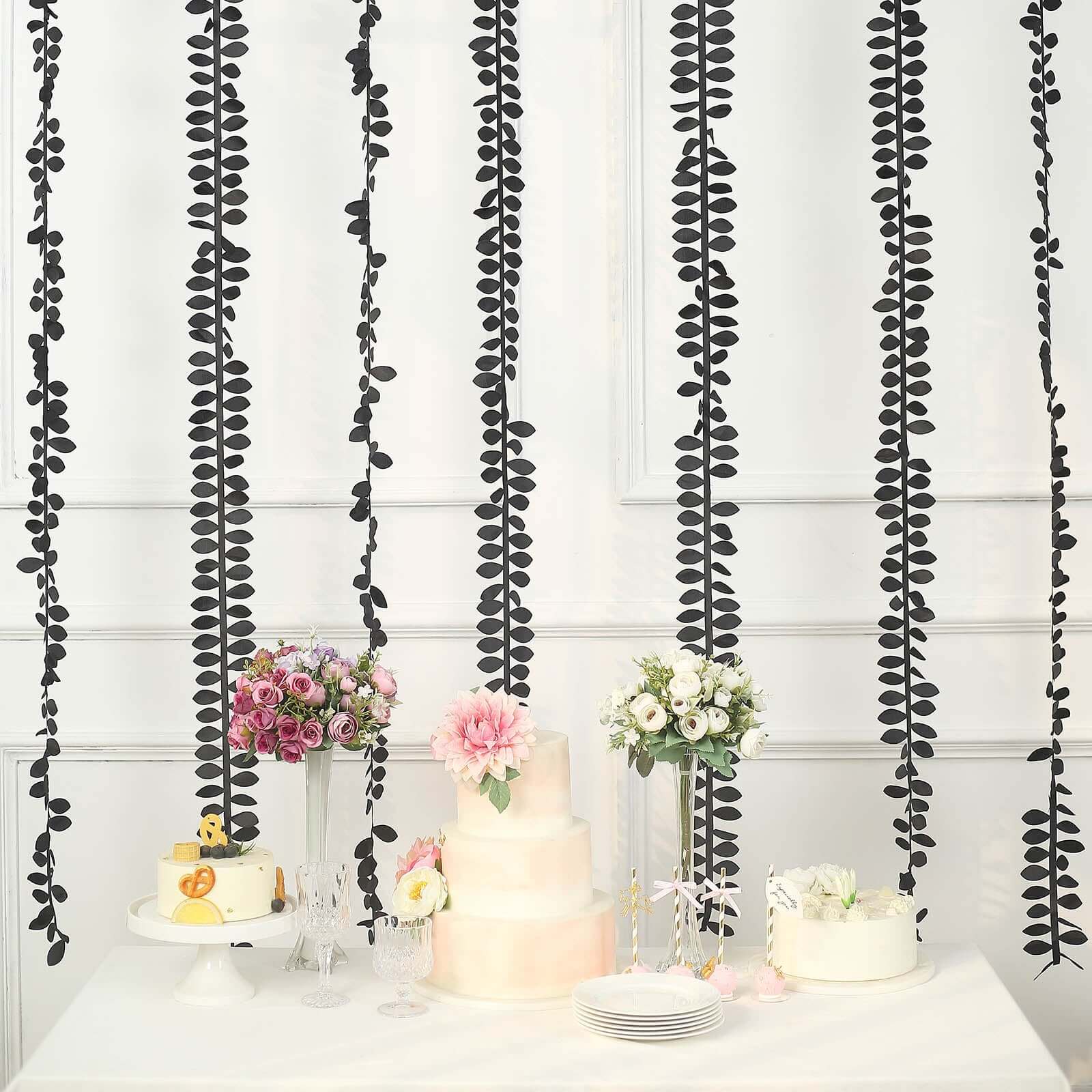 Leaf Petal Taffeta Ribbon Sash Black 50ft 4" - Artificial DIY Fabric Garland - Image 9