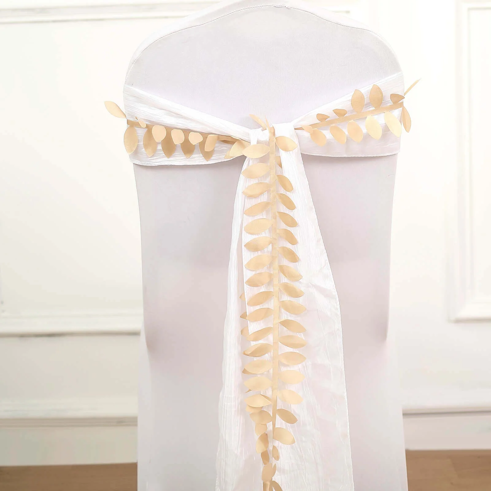 Leaf Petal Taffeta Ribbon Sash Champagne 50ft 4" - Artificial DIY Fabric Garland - Image 2