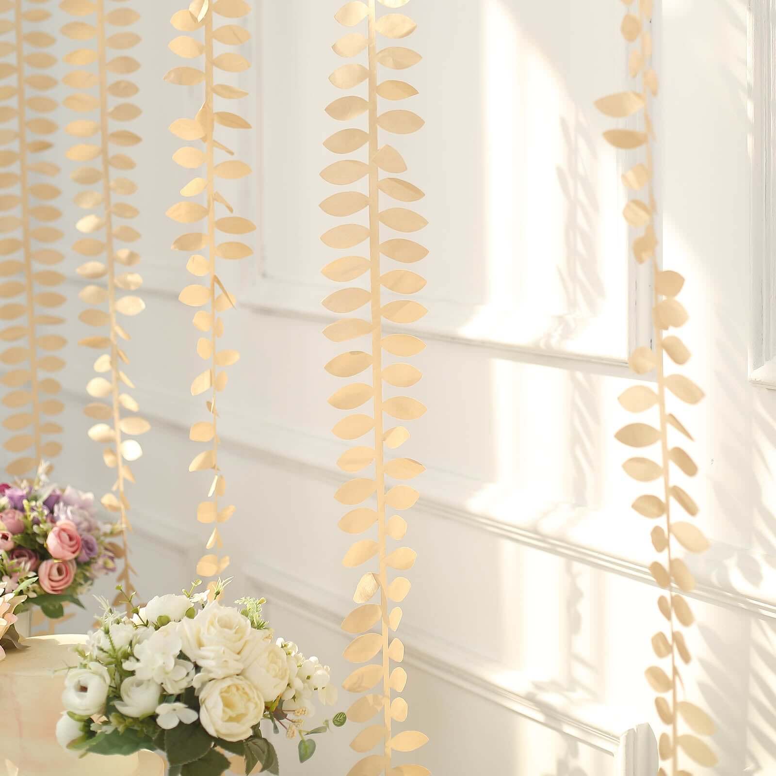 Leaf Petal Taffeta Ribbon Sash Champagne 50ft 4" - Artificial DIY Fabric Garland - Image 3