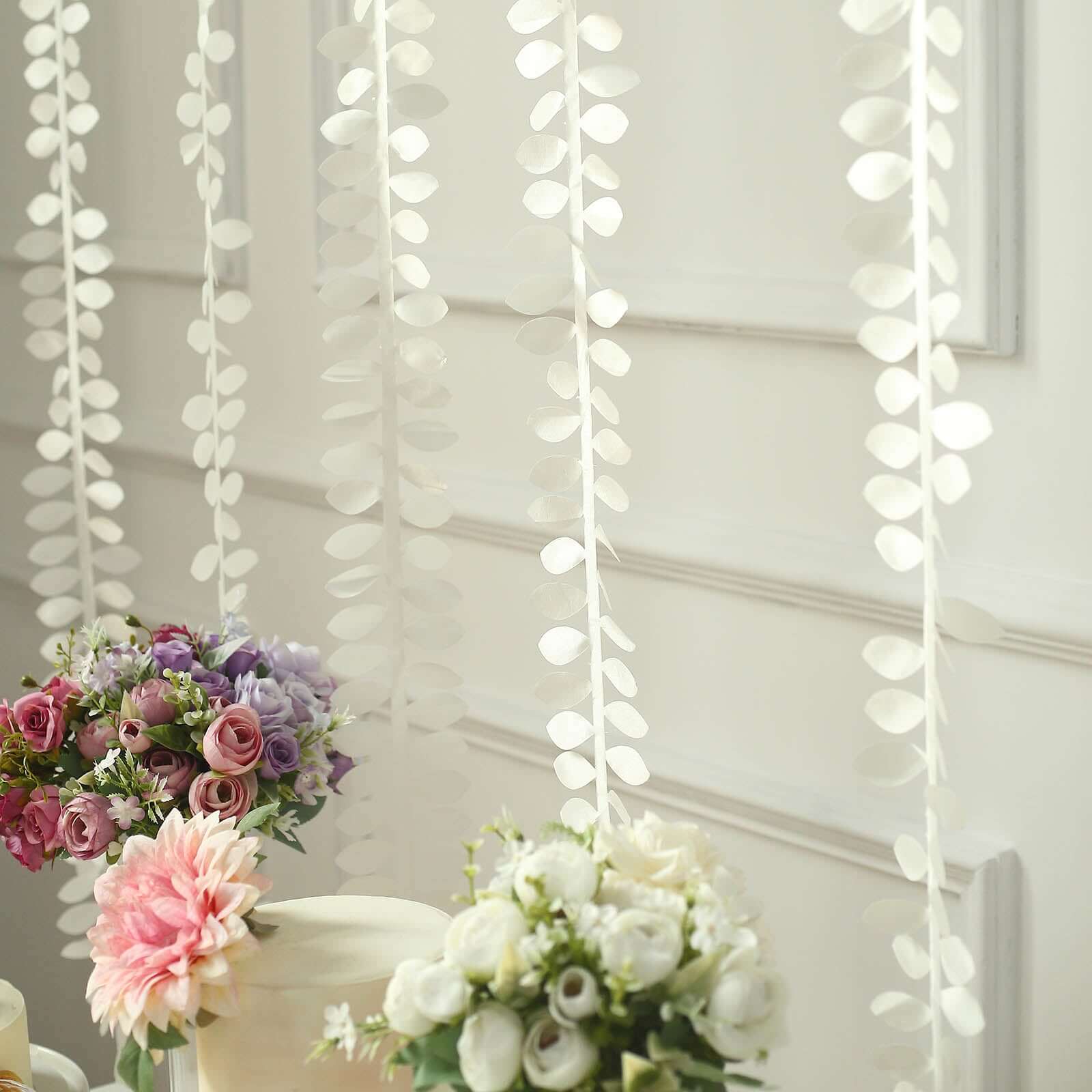 Leaf Petal Taffeta Ribbon Sash Ivory 50ft 4" - Artificial DIY Fabric Garland - Image 2