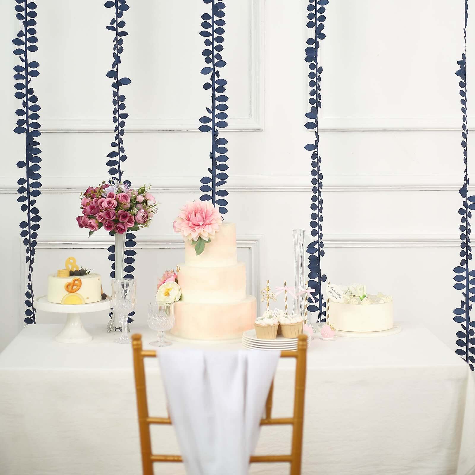 Leaf Petal Taffeta Ribbon Sash Navy Blue 50ft 4" - Artificial DIY Fabric Garland - Image 2