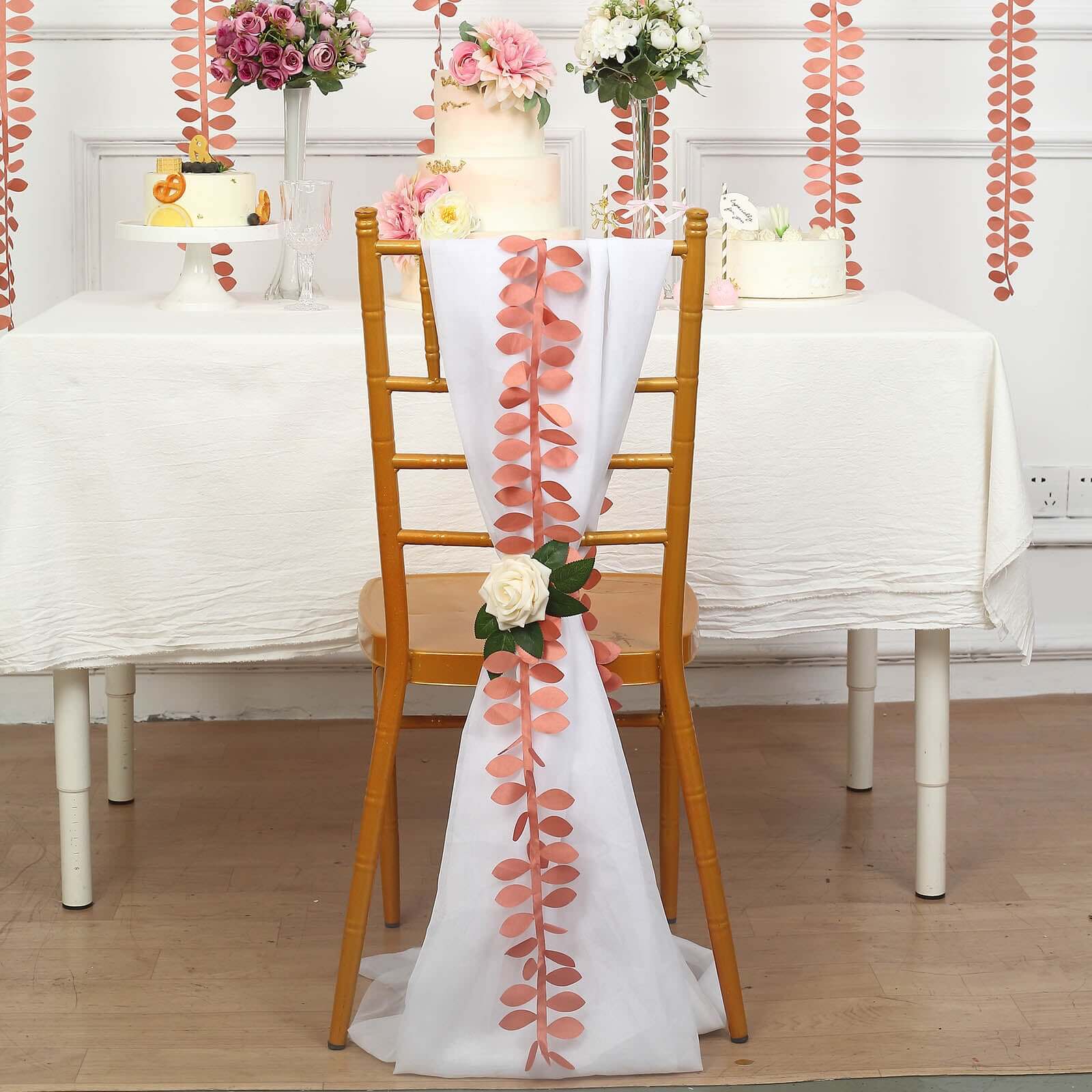 Leaf Petal Taffeta Ribbon Sash Terracotta (Rust) 50ft 4" - Artificial DIY Fabric Garland - Image 9
