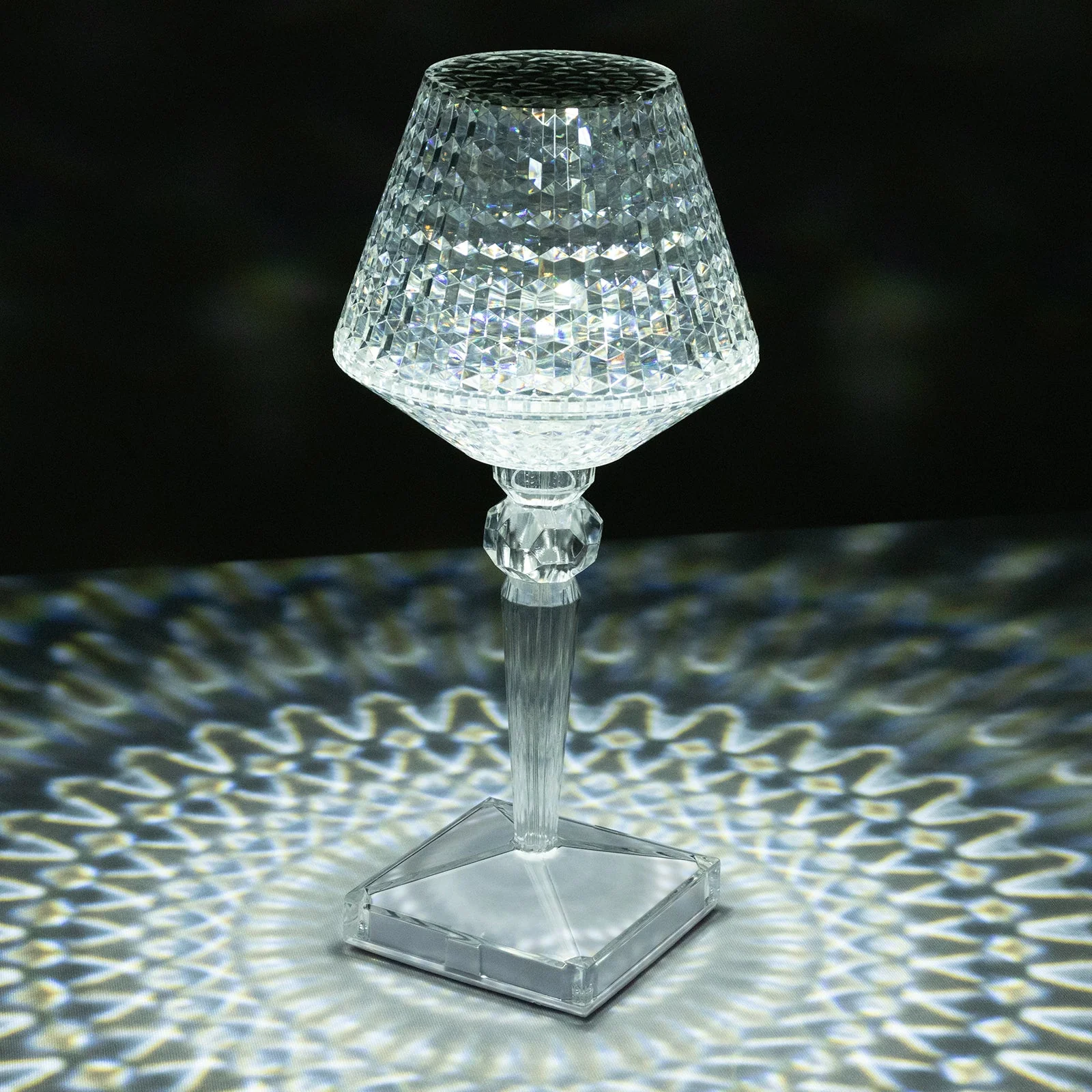 LED Acrylic Crystal Table Lamp 10" Cup Shape Design - Color Changing Cordless Rechargeable Touch Control Accent Light