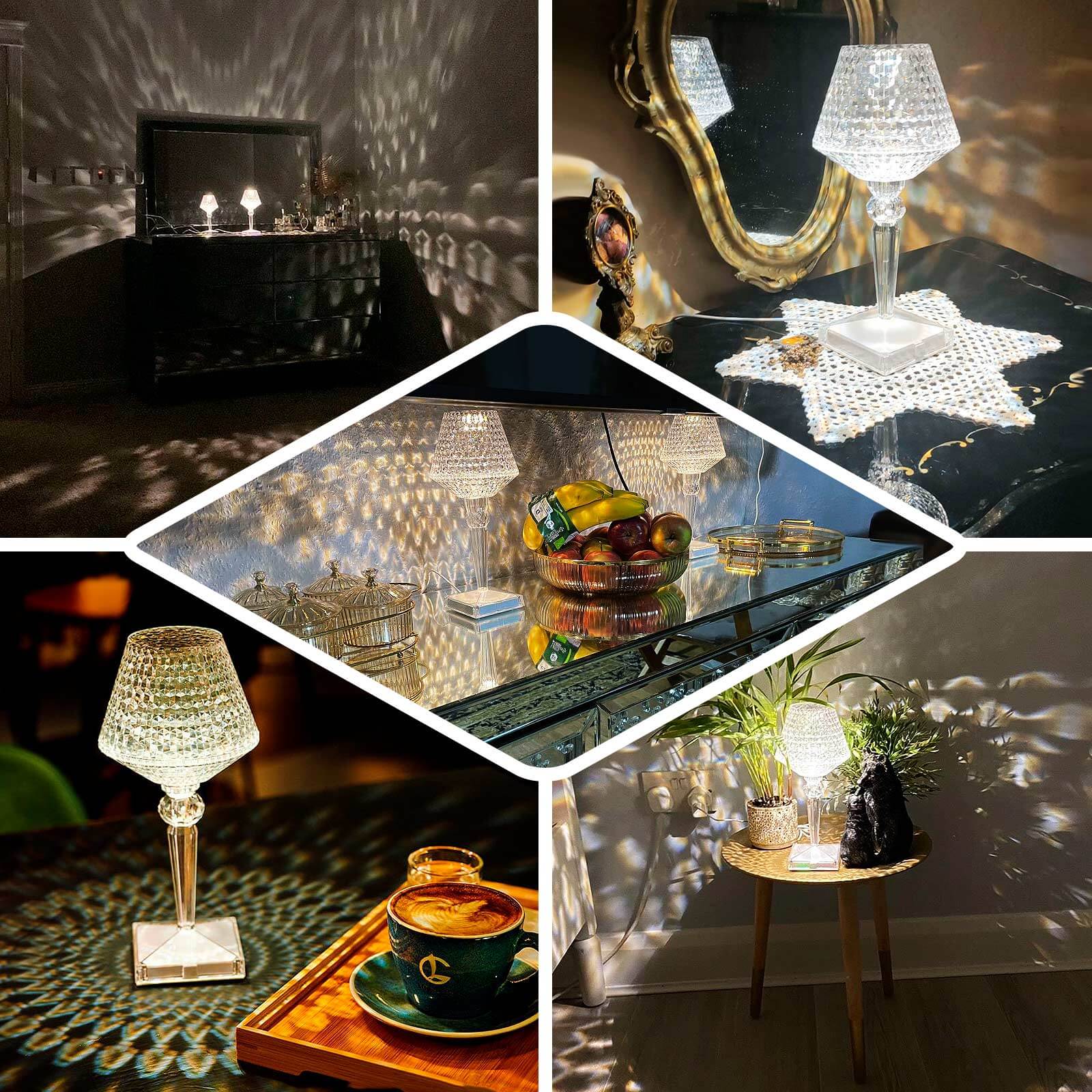 LED Acrylic Crystal Table Lamp 10" Cup Shape Design - Color Changing Cordless Rechargeable Touch Control Accent Light - Image 5