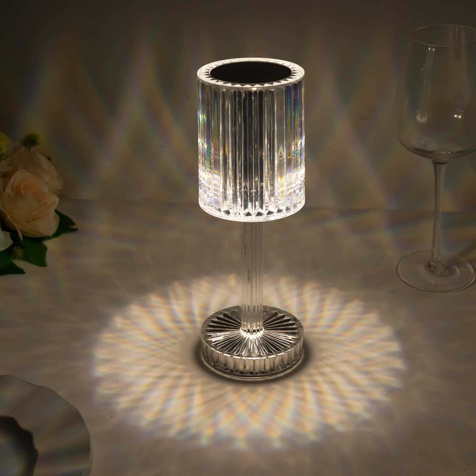 LED Acrylic Crystal Table Lamp 10" Cylinder Design - Color Changing Cordless Rechargeable RGB Touch Control Light - Image 2