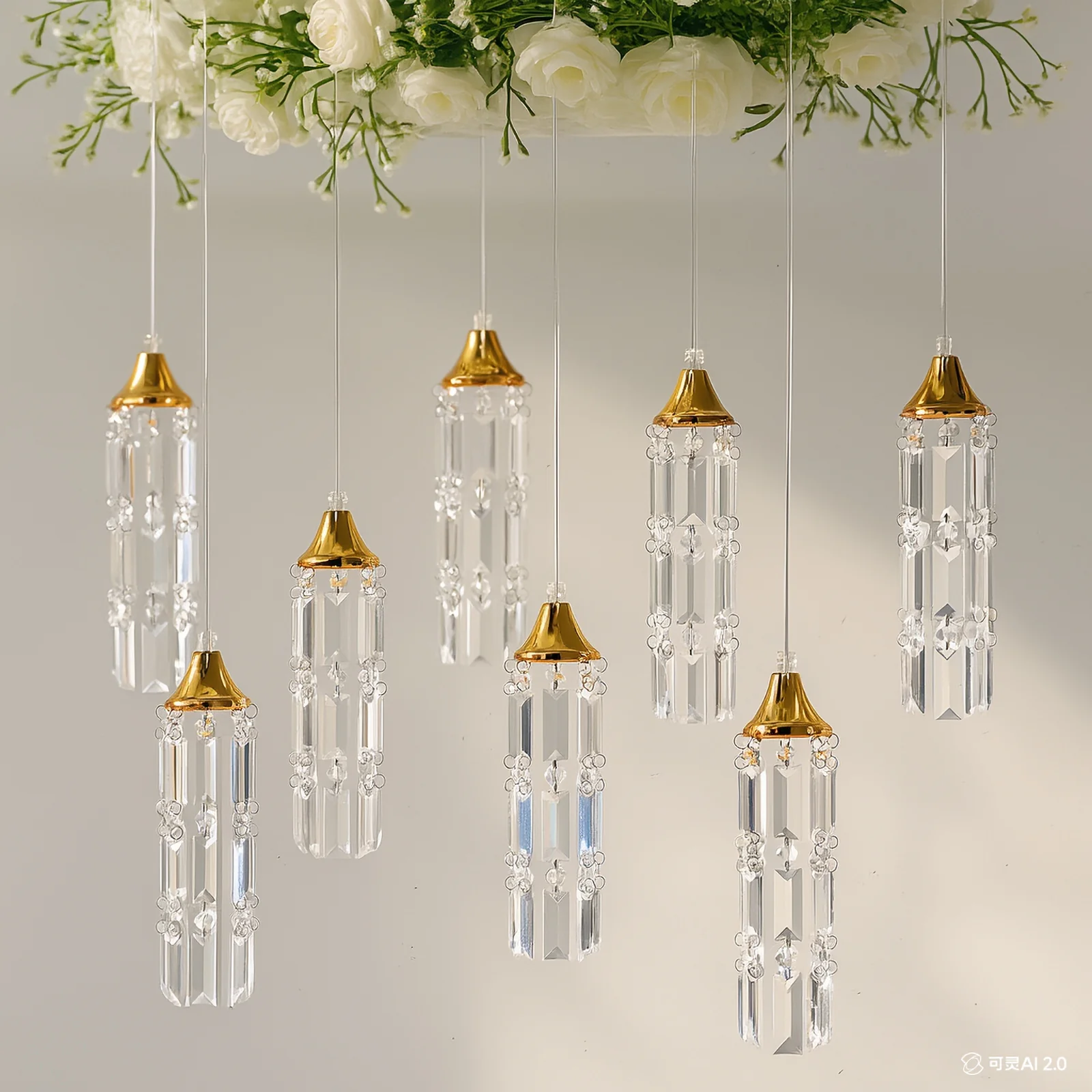 LED Crystal String Lights, Gold Bell Frame with Hanging Prism Pendants, Warm White Plug-in Chandelier Décor - Image 3