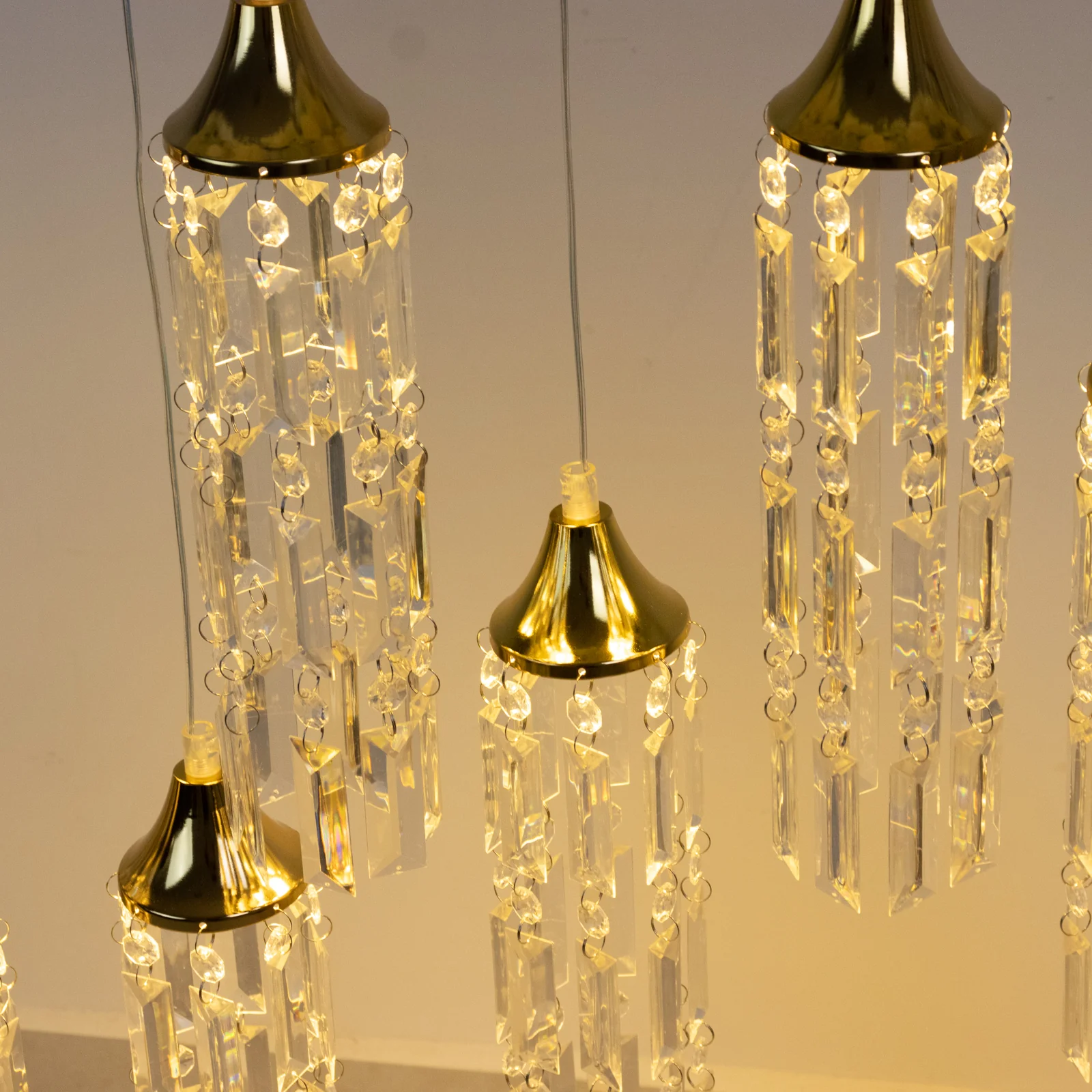 LED Crystal String Lights, Gold Bell Frame with Hanging Prism Pendants, Warm White Plug-in Chandelier Décor - Image 4