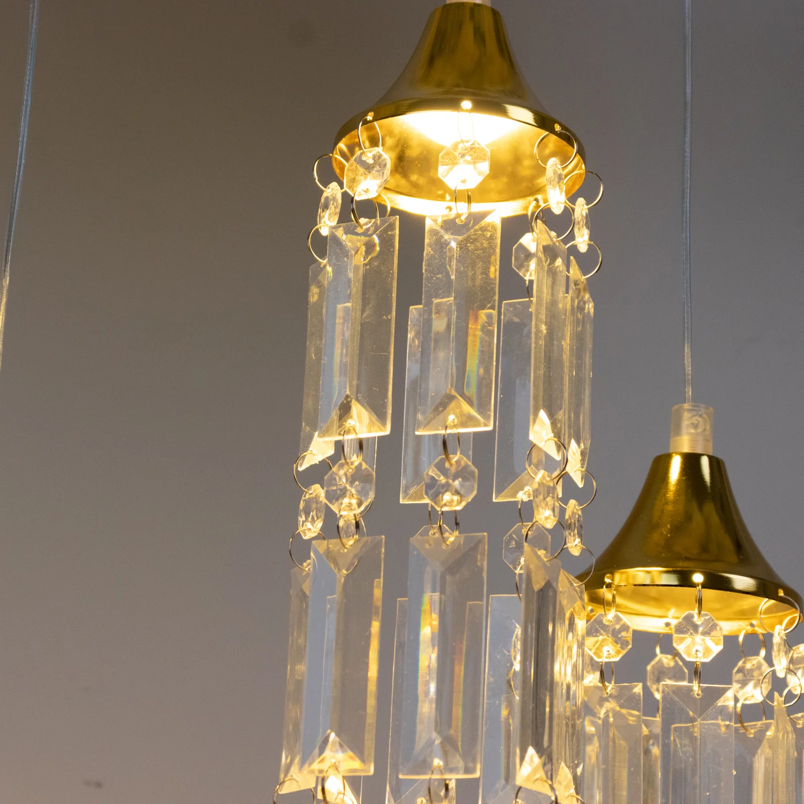 LED Crystal String Lights, Gold Bell Frame with Hanging Prism Pendants, Warm White Plug-in Chandelier Décor - Image 5