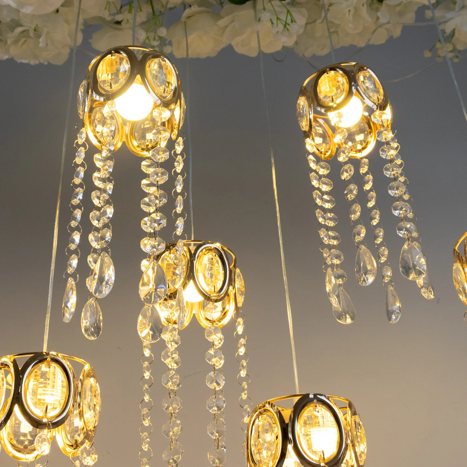 LED Crystal String Lights, Gold Oval Frame with Hanging Teardrop Pendants, Warm White Plug-in Chandelier Décor - Image 5