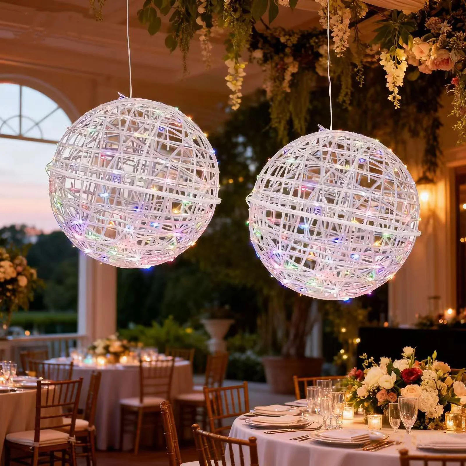 4 Pack 19" LED Lighted Decorative Sphere Balls – White Woven Rattan Orbs, 520 Multicolor LEDs, 8 Lighting Modes, End-to-End Connectable, Plug-In - Image 6