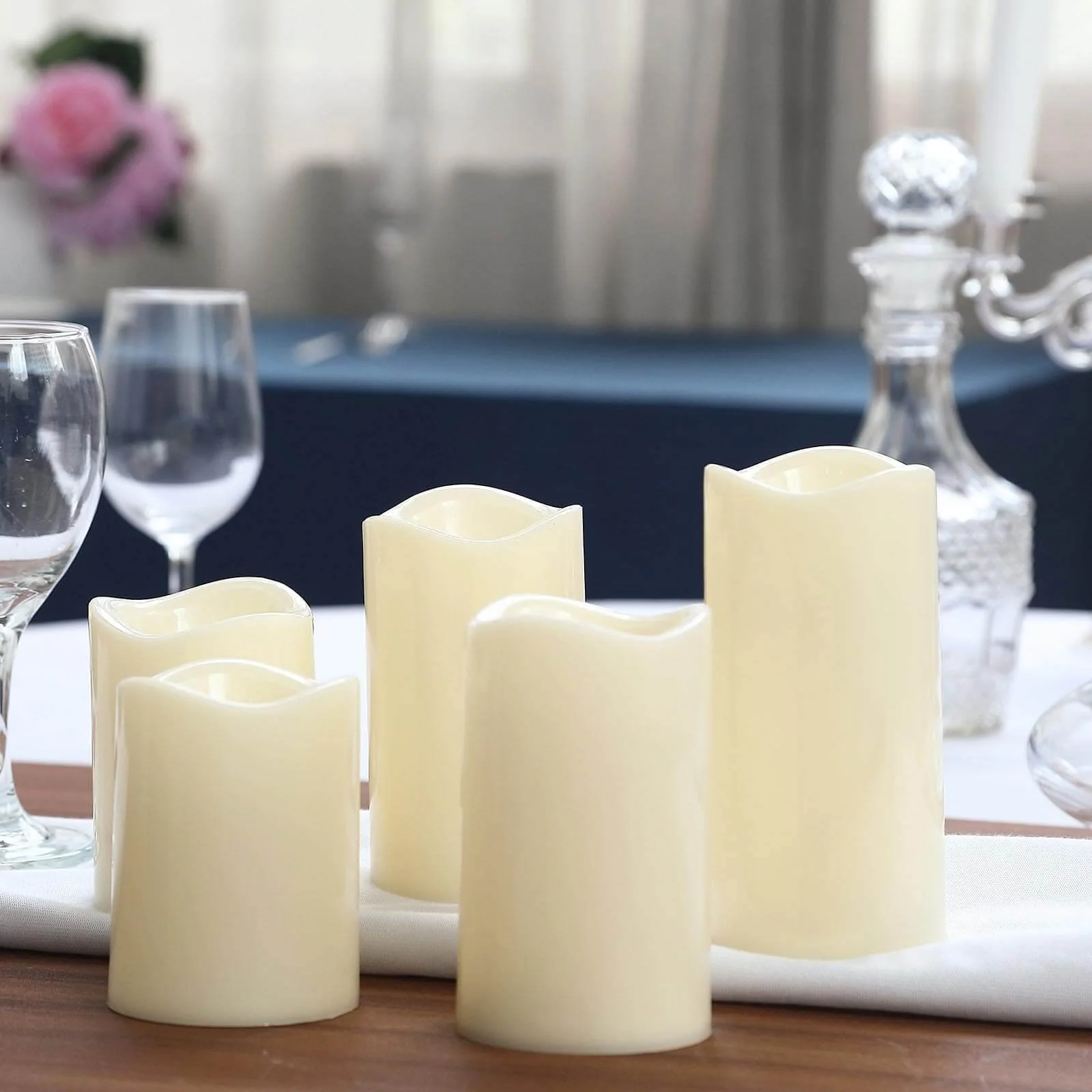 Set of 5 LED Pillar Candles Ivory 4", 5", 6" - Color Changing Flickering Battery Operated With Remote - Image 6