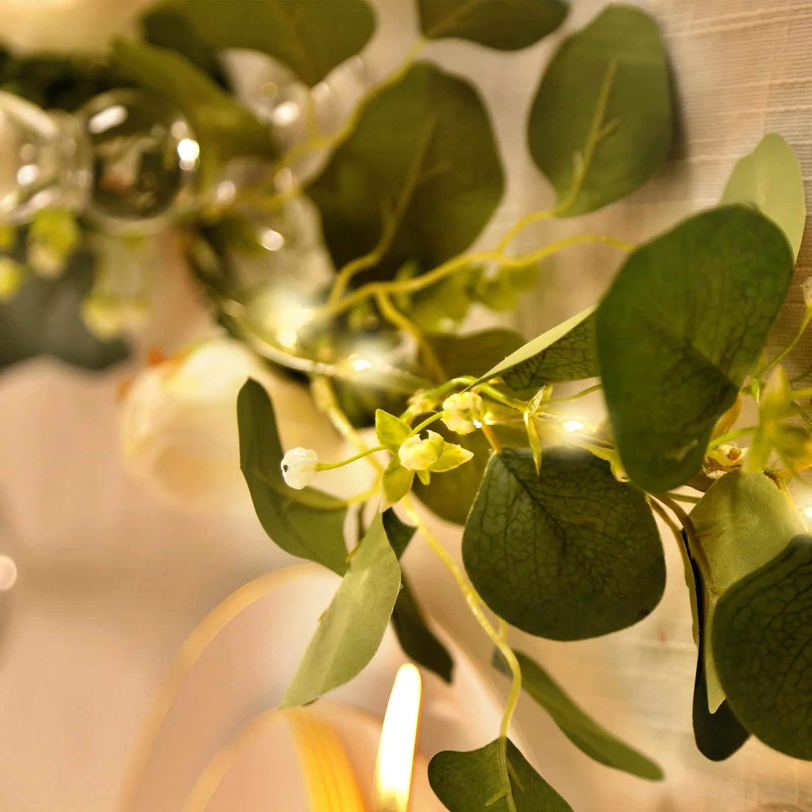 LED Greenery Garland with Artificial Eucalyptus & Peony Florals - Battery Operated Green Garland for Table & Fireplace Décor - 5.5ft - Image 4