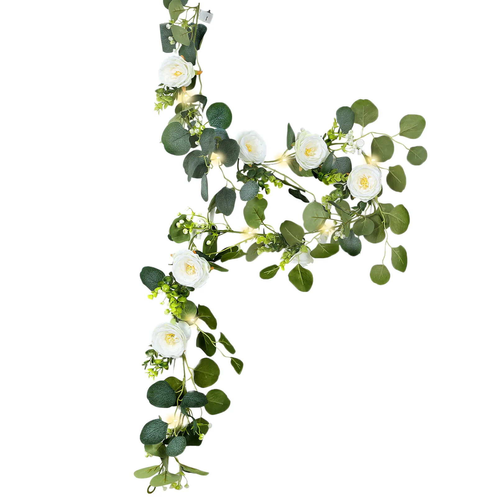 LED Greenery Garland with Artificial Eucalyptus & Peony Florals - Battery Operated Green Garland for Table & Fireplace Décor - 5.5ft - Image 8