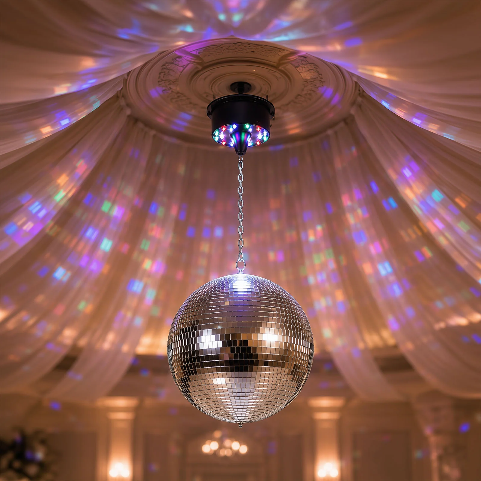 LED Light Rotating Heavy Duty Motor For Hanging Mirror Disco Ball, 5 RPM Battery Operated Motor With 8" Hanging Chain