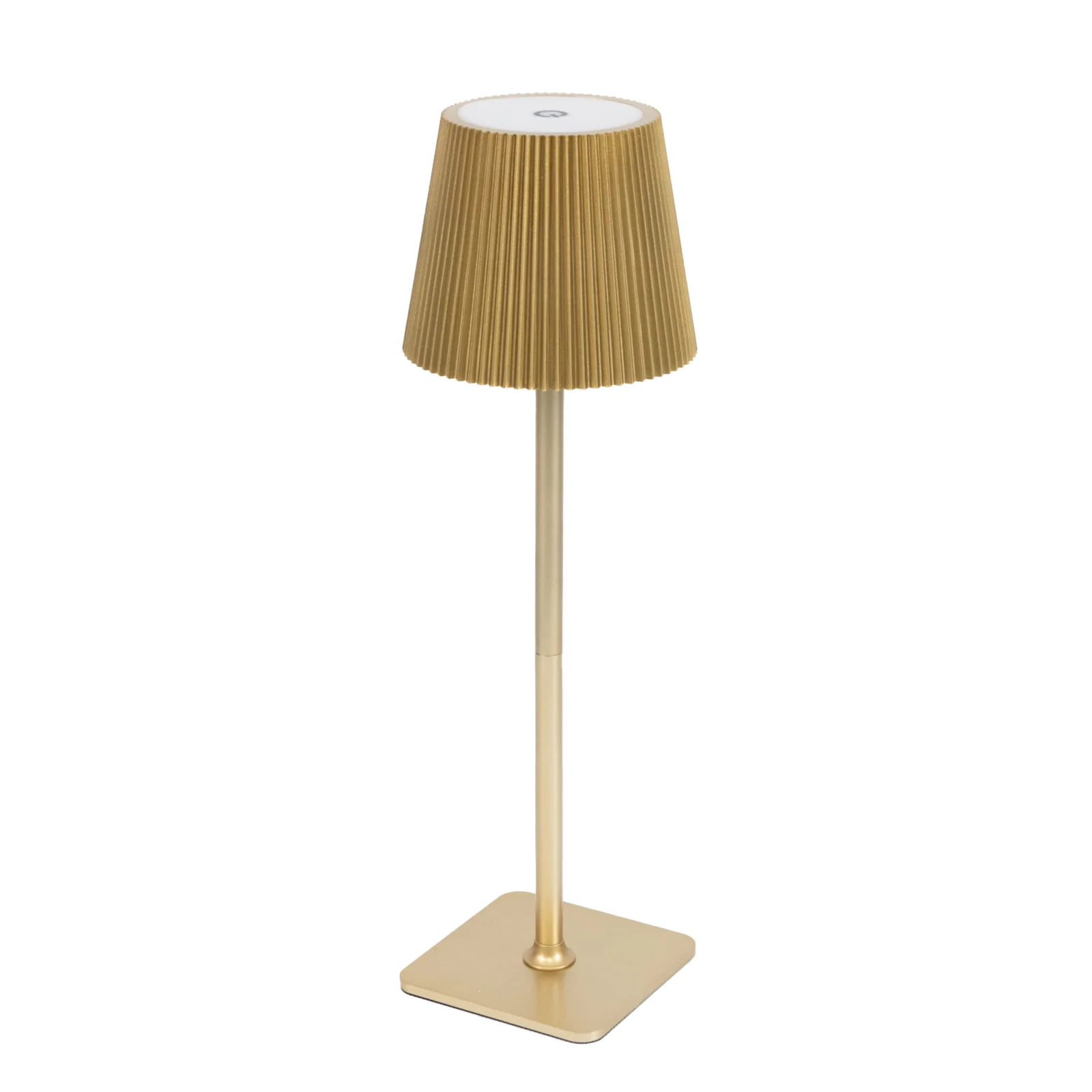 Heavy Duty LED Table Lamp, Cordless Gold Metal Commercial Grade USB Rechargeable 1500mAh Touch Control Lamp, Adjustable Height 9"/14", 3 Color Modes, Dimmable, Ribbed Shade - Image 2