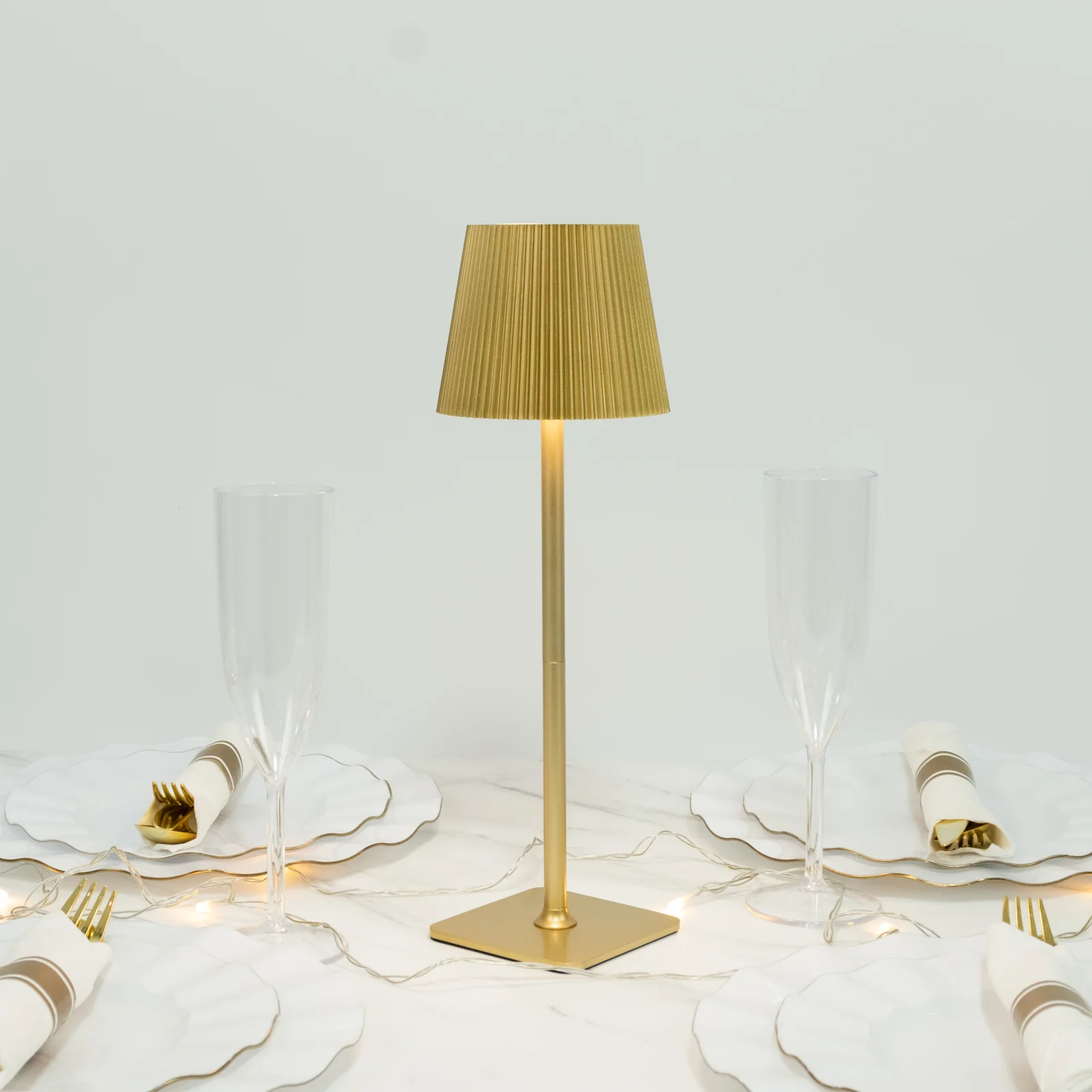 Heavy Duty LED Table Lamp, Cordless Gold Metal Commercial Grade USB Rechargeable 1500mAh Touch Control Lamp, Adjustable Height 9"/14", 3 Color Modes, Dimmable, Ribbed Shade - Image 5