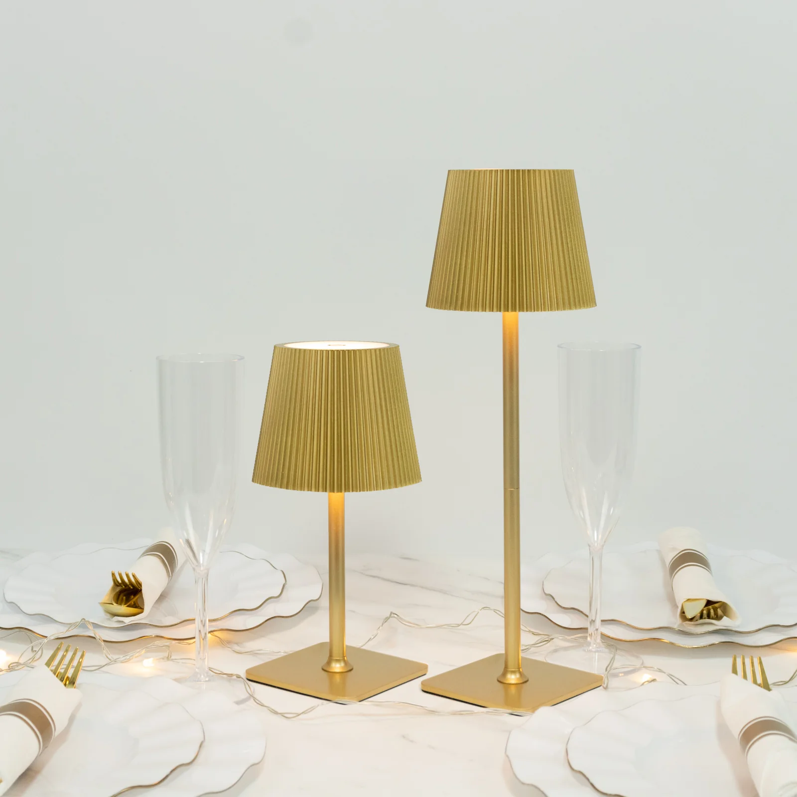 Heavy Duty LED Table Lamp, Cordless Gold Metal Commercial Grade USB Rechargeable 1500mAh Touch Control Lamp, Adjustable Height 9"/14", 3 Color Modes, Dimmable, Ribbed Shade - Image 7