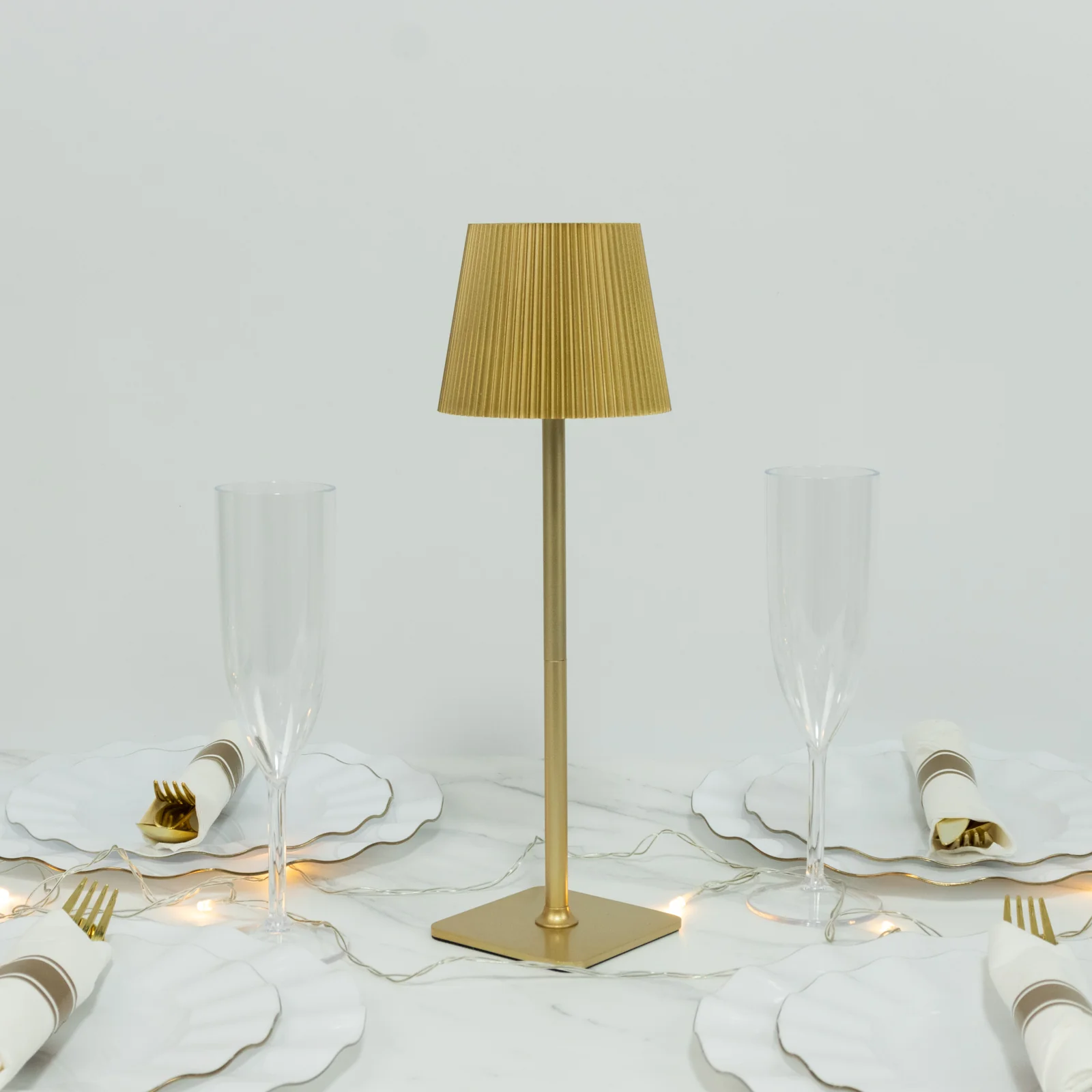 Heavy Duty LED Table Lamp, Cordless Gold Metal Commercial Grade USB Rechargeable 1500mAh Touch Control Lamp, Adjustable Height 9"/14", 3 Color Modes, Dimmable, Ribbed Shade - Image 8